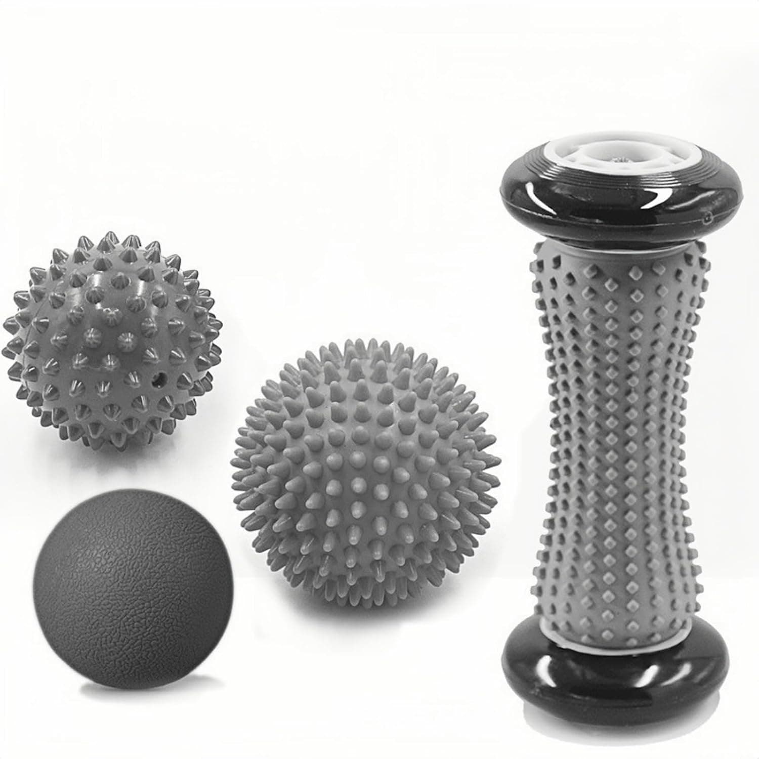 Manual Foot Roller Massage Ball, Complete Foot and Wrist Massager with 1 Roller and 3 Different Massage Balls, for Muscle Relaxation and Fascia Release, Ideal for Home Fitness and Yoga