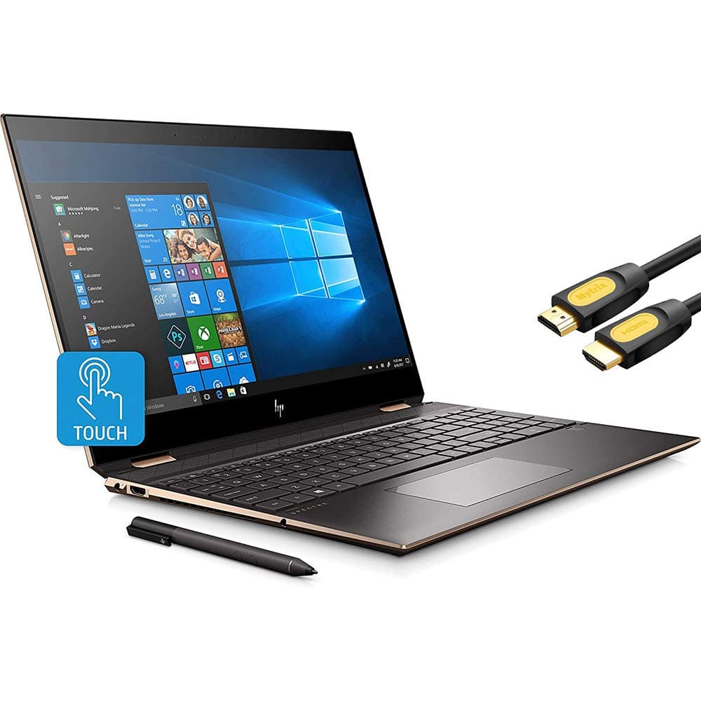 HP Spectre x360 2-in-1 Touchscreen Laptop, 4K UHD 15.6", Core i7-10510U, GeForce MX330 2GB Graphics, 16GB RAM, Backlit, Thunderbolt 3, 512GB SSD+32GB Optane, Mytrix HDMI Cable, Win 10