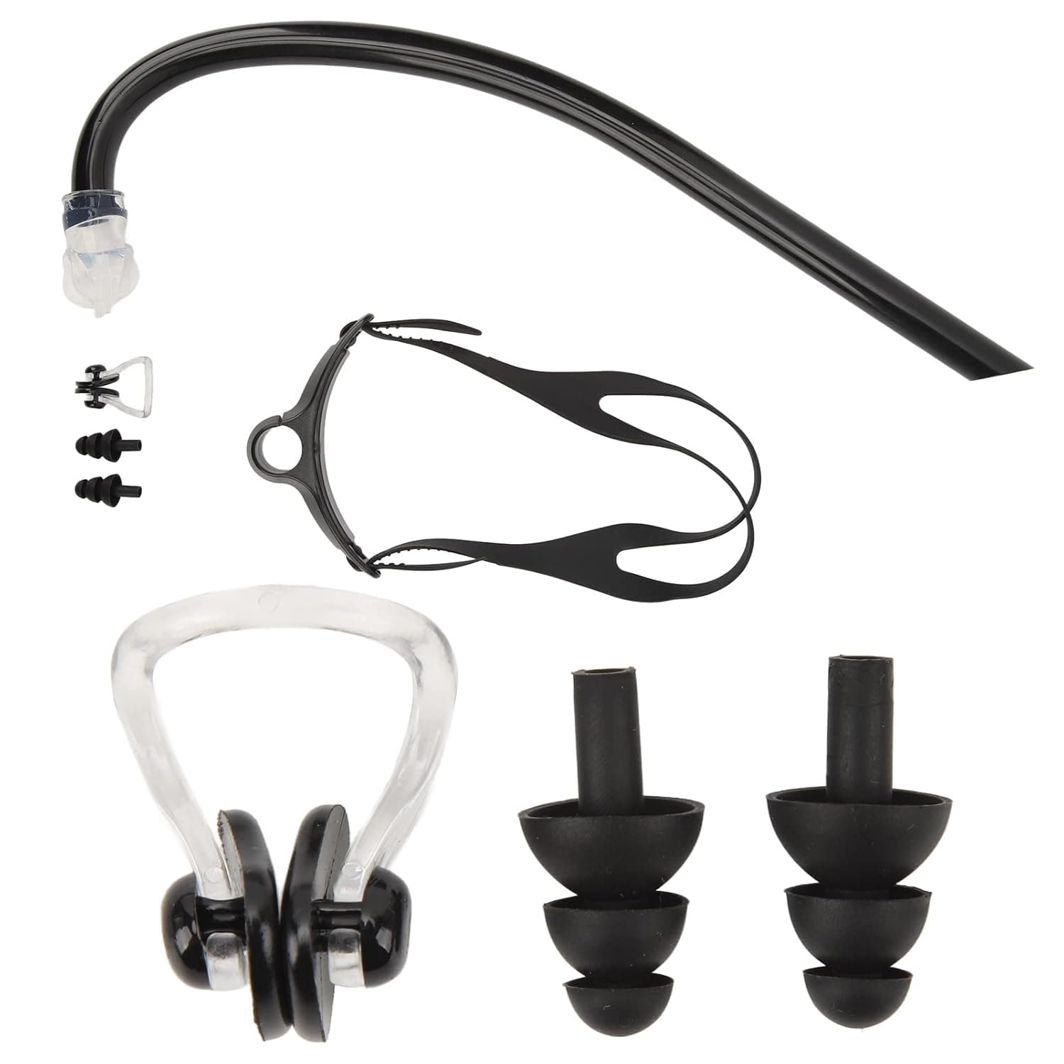 Ejoyous Swim Snorkel with Comfort Headband Ear Plugs Nose Clip, Professional Snorkeling Gear for Adult Youth Kid for Diving Swimming Water Sports, Black
