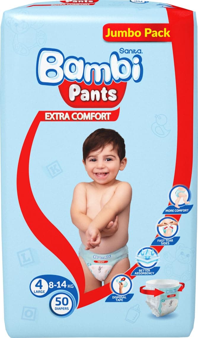 Sanita Bambi Pants, Size 4, Large, Jumbo Pack, 50 Diapers