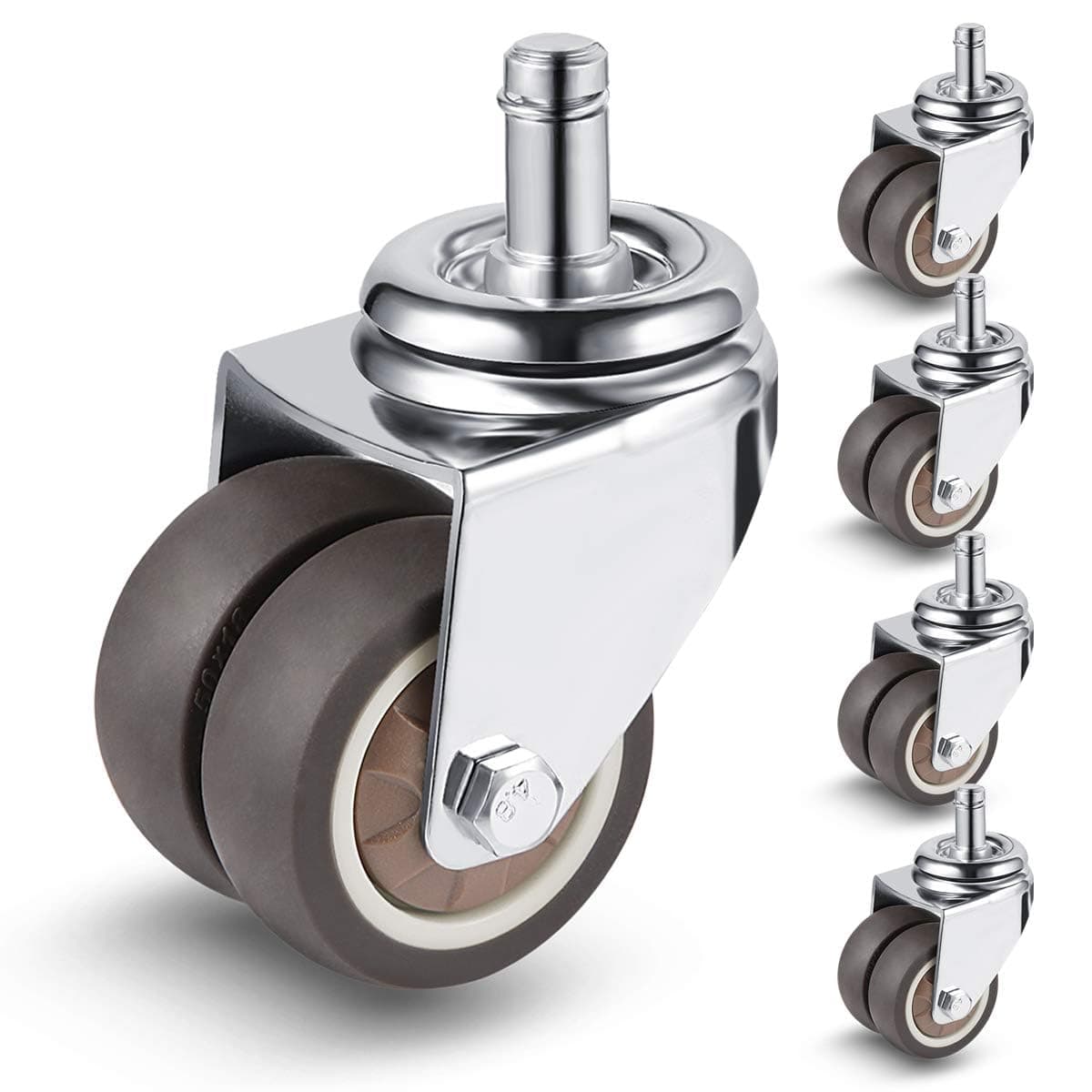 5 Piece Office Chair Wheels, Swivel Stem Threaded Casters, TPE Mute Caster Wheel, Heavy Duty Rubber Chair Casters Replacement, 360-Degree Swivel Casters, for Table, Trailer, Saw Table, Bed