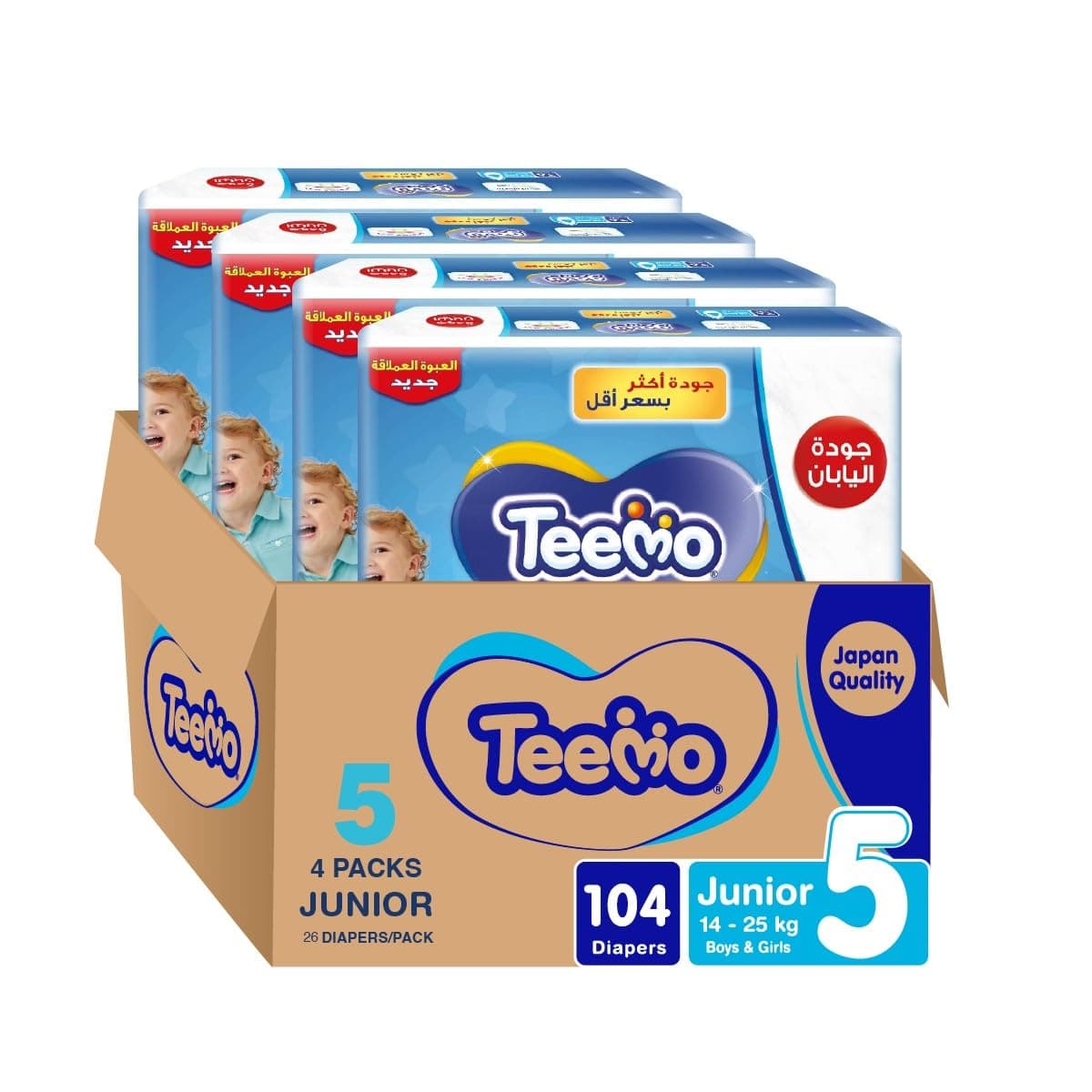 Teemo Baby Diapers, Size 5, Junior, 14-25 kg, Jumbo Box, 104 Diapers
