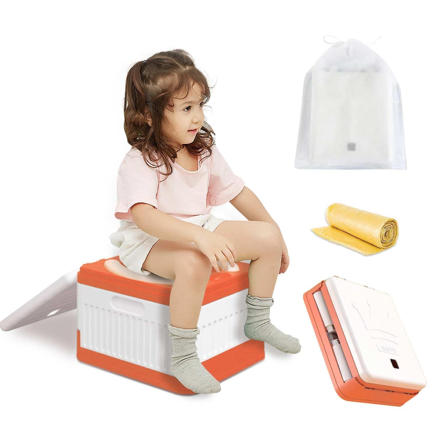 Foldable Potty, Portable Potty Seat for Toddler In Travel, Kids Training Toilet Seat, Moblie Toilet In Car, In Urgent Toilet, for Camping, Outdoor, Indoor(1 Storage Bag + 20 Garbage Bags)