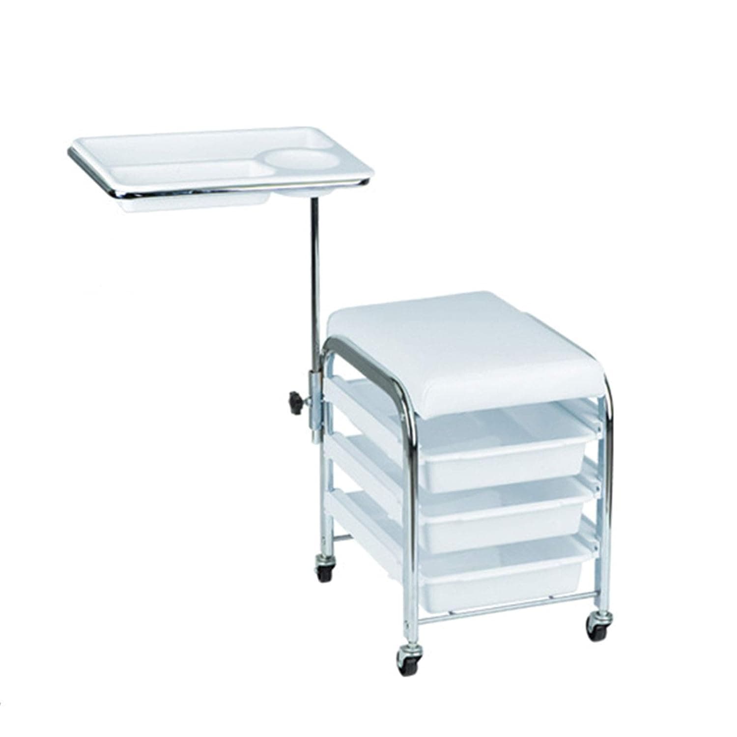 Removable Cart with Drawers, Seat Pedicure Chair, Beauty Cart, Manicure Tool Cart, Nail Cart, for Barber Shop And Nail Shop,White (Color : White)