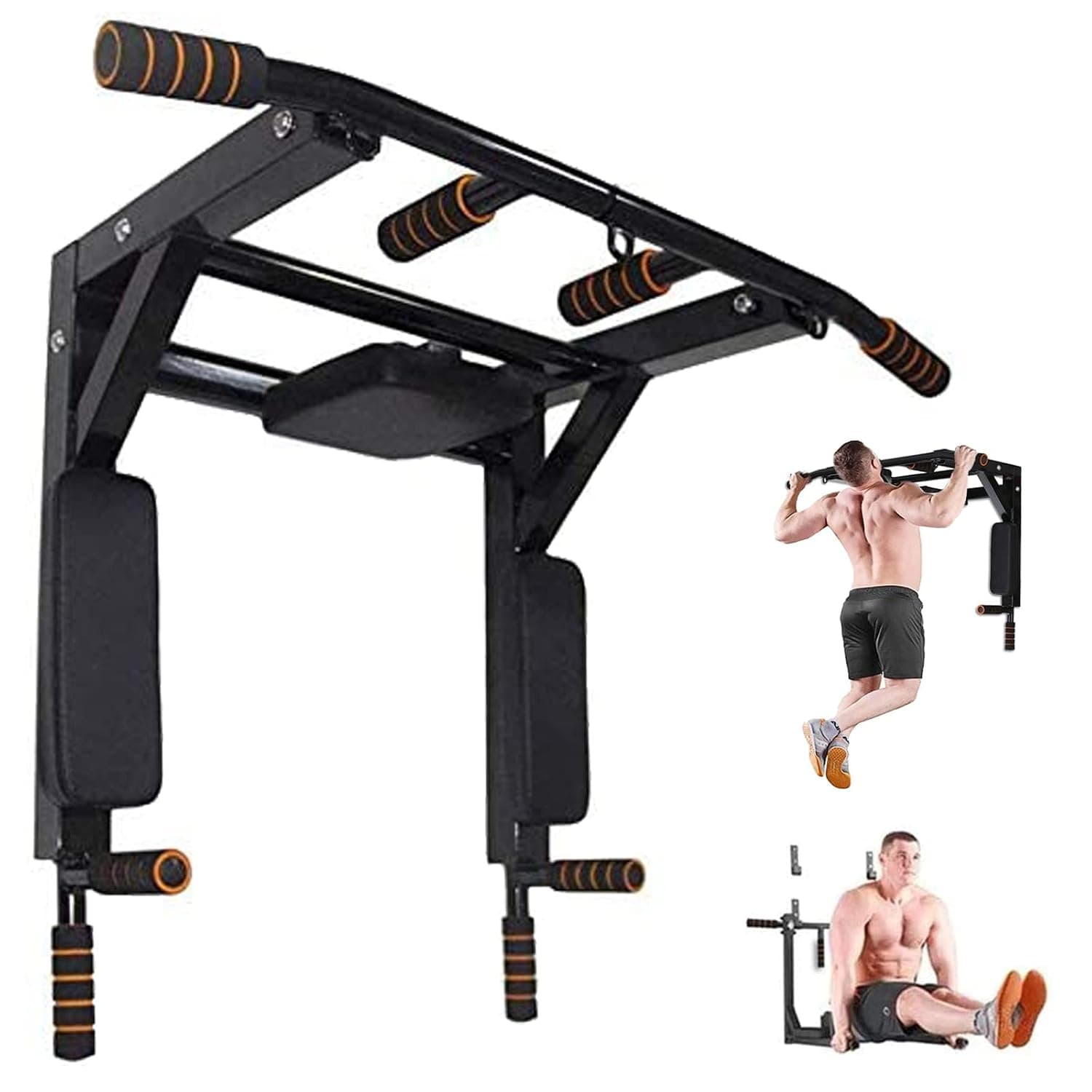 ptlsy Wall Mounted Pull Up Bar Multifunctional with Multi-grip Chin Up Bar Heavy Duty Dip Station for Home Gym Indoor Workout, Fitness Equipment, Dip Stand Supports to 440 Lbs