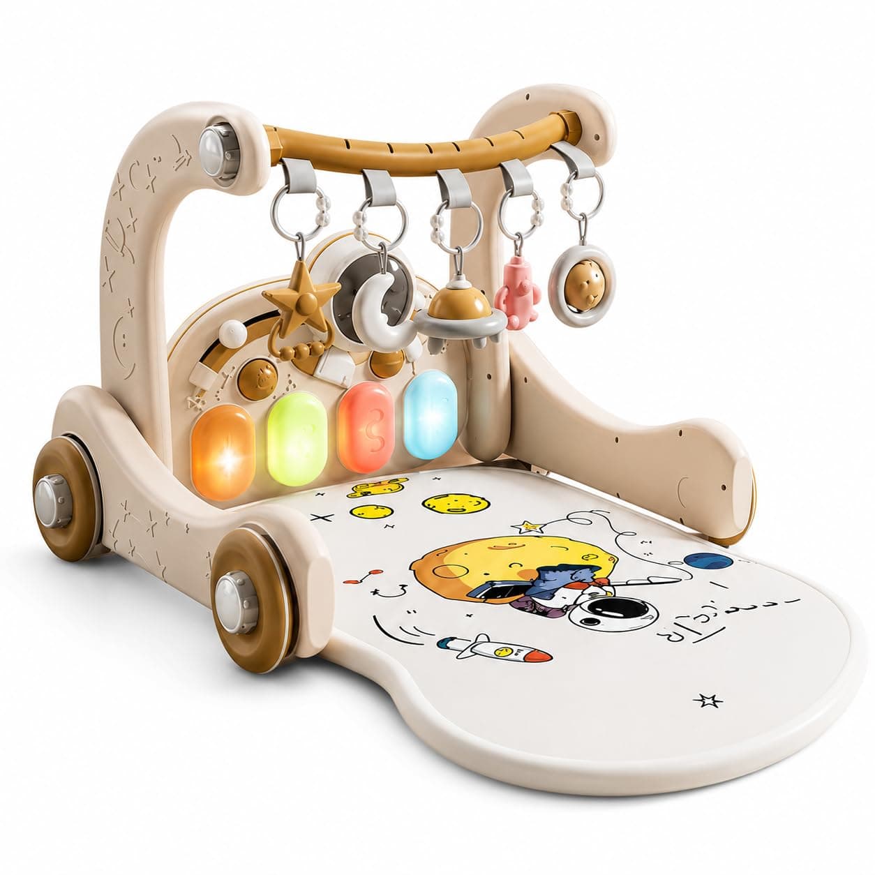 5-in-1 Baby Play Mat Activity Gym – Musical Activity Center with Piano, Lights & Walker, Soft Washable Cushion, Bluetooth Music, Perfect Baby Gift for Tummy Time & Learning