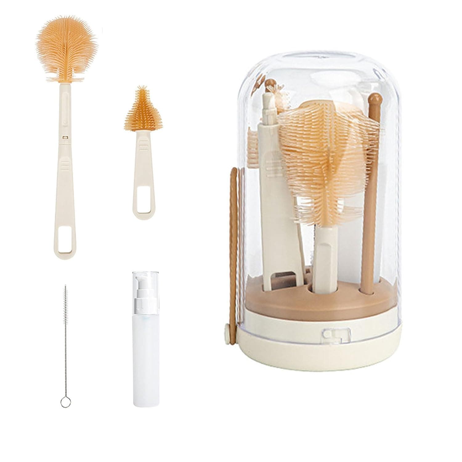 SOOFAM Travel Bottle Cleaner Kit,Silicone Baby Bottle Brush,with Portable Drying Rack、Silicone Bottle Brush、 Brush、Straw Cleaner Brush、Soap Dispenser、Storage Box,Gift for New Moms