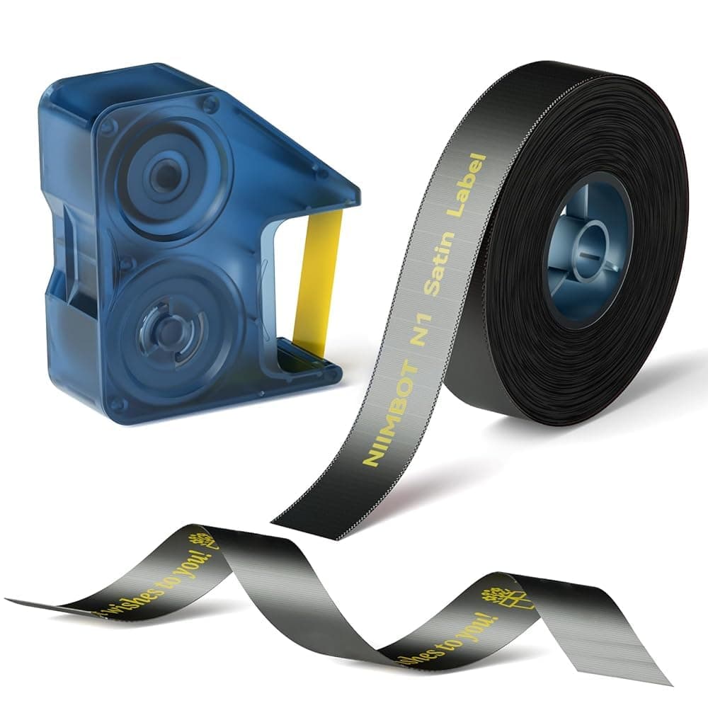 NIIMBOT N1 Satin Ribbon Set, Only for N1 Label Maker, for Gift, Wedding, Party, Craft Wrapping, DIY, Beige Satin Ribbon(14mm x 5.1m) with Black Ribbon(14mm x 6.2m) (GoldBlack, Satin Ribbon Set)
