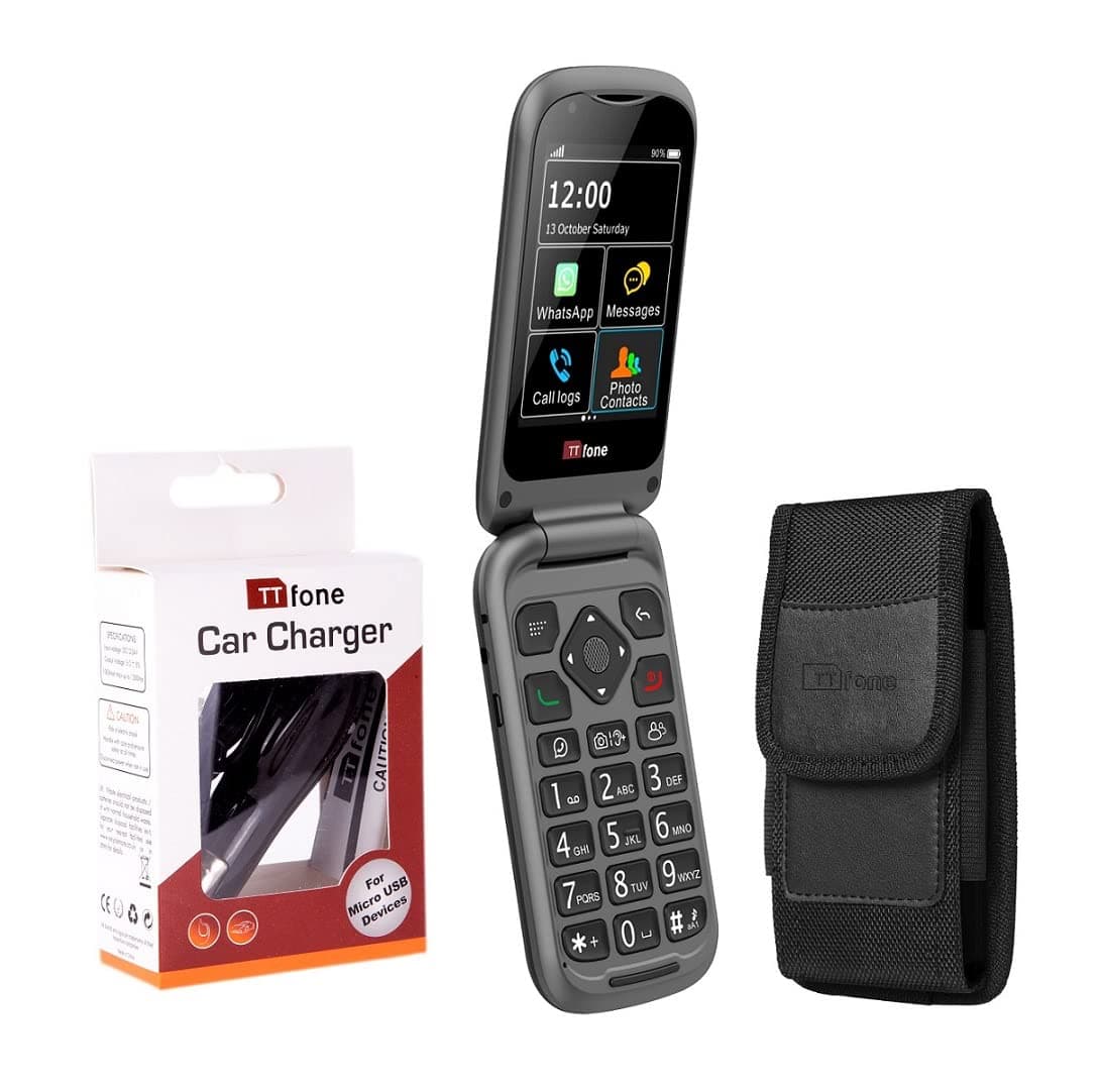 TTfone TT970 Whatsapp 4G Touchscreen Senior Big Button Flip Mobile Phone Easy and Simple to Use Bundle Deal, TT970Bundle,