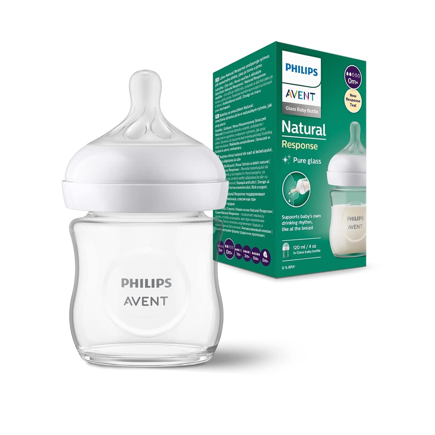 Philips Avent - Glas Baby Bottle, 1 Bottle, 4oz/125ml, Slow Flow Nipple, 0-3m