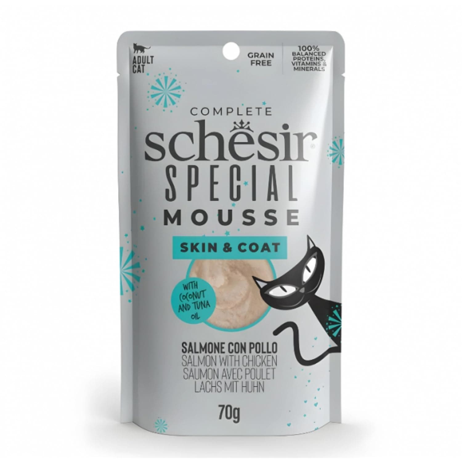 Schesir Special Wet Food Complete Meal with Fish for Skin & Coat Care, 70 g Single Can