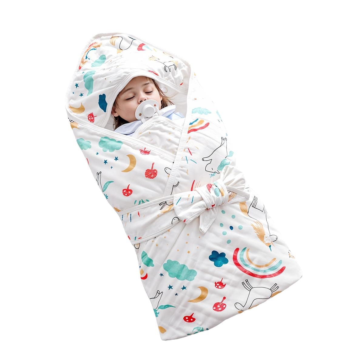 HANNEA Muslin Baby Towel for New Born, Baby Ultra Soft Cotton Baby Swaddle Wrap Absorbent Baby Bath Towel Cute Cartoon Baby Swaddle Bath Towel Shower Gift for Baby Girls Boys, 90x90cm