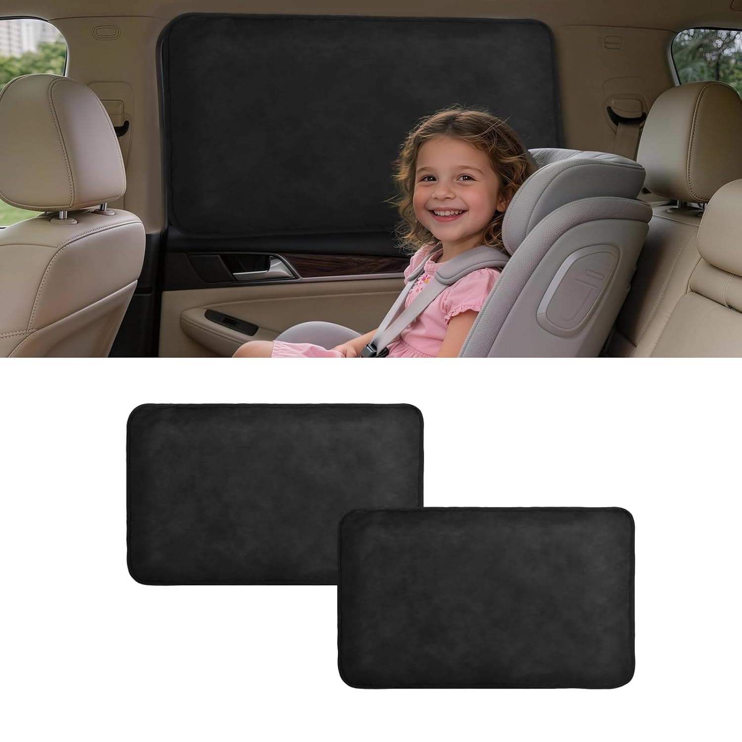 XCBYT Suede Car Window Shades for Rear Side Windows, 2-Pack Ultra-Soft Magnetic Car Curtains, 100% Light Blocking Window Covers for Privacy, Baby Care, Camping & Road Trips