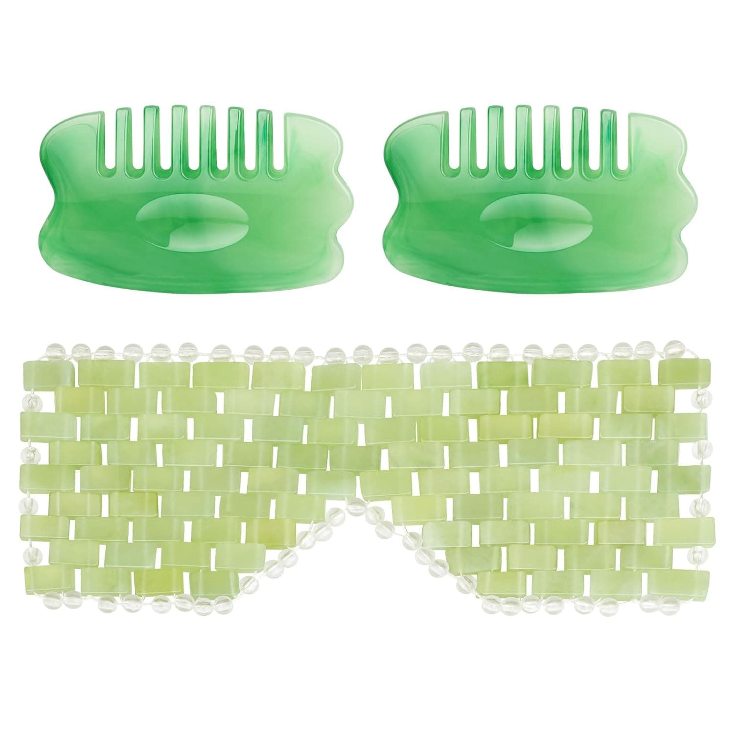 Jade Eye Mask and Resin Combs Set - Facial Massage & Scalp Massager Tool for Relaxation & Puffiness Reduction