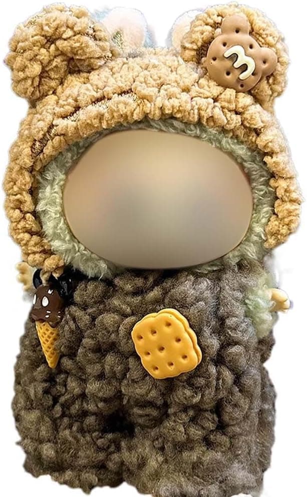 Doll Clothes Set for Labubu 17cm – Curly Plush Bear Costume Outfit with Accessories for Labubu Collectors (No Doll)