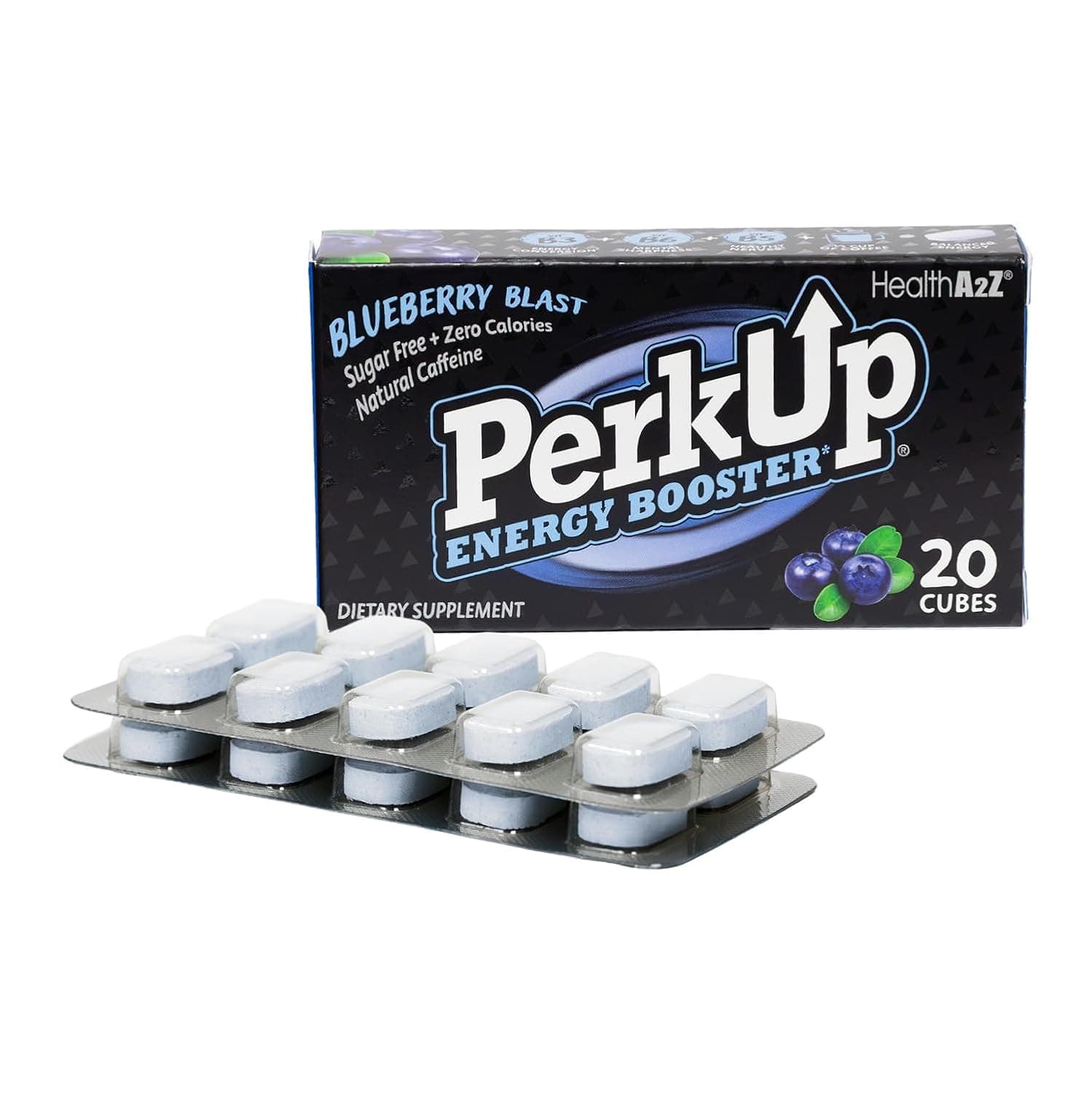 HealthA2Z® PerkUp® Energy Booster | Melt-in-mouth Cubes with 50 mg Natural Caffeine & B Vitamins for Energy, Focus & Productivity | A Healthy Alternative to Coffee & Energy Drinks