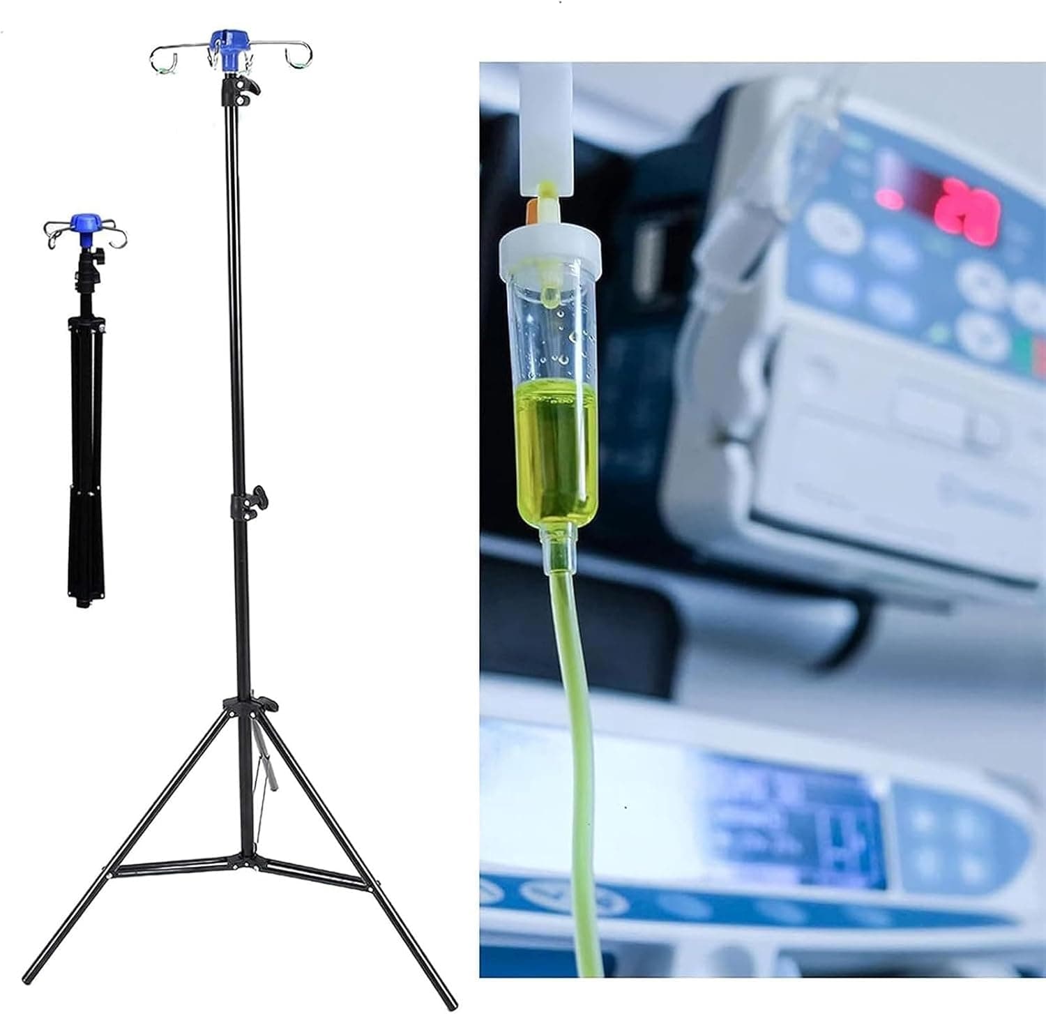 IV Poles, Telescopic IV Stand with 4 Hooks 3 Legs,Lightweight Organizers Infusion Bags,Tripod for Nursing Clinic Home Care Travel