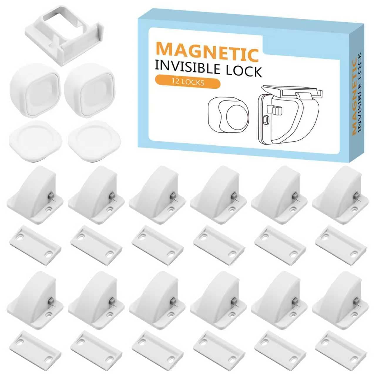 Magnetic Cabinet Lock for Baby Safety, Multi-Purpose 3M Adhesive Child Lock Safe Easy Install, No Need for Screws or Tools(12 Locks and 2 Keys)