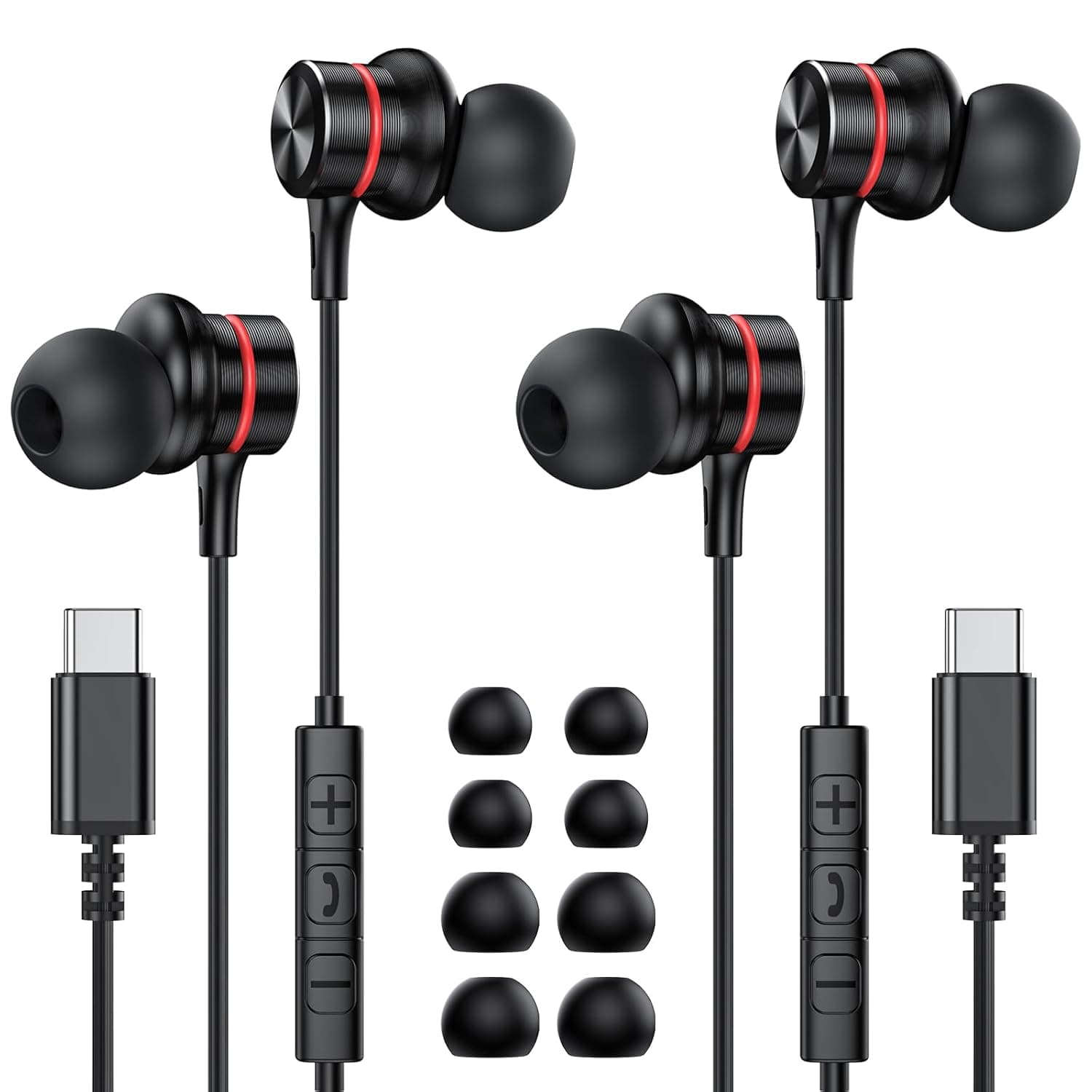 موسواغ سماعات اذن سلكية بمنفذ USB نوع C مع ميكروفون لموبايل ابل ايفون 15 برو ماكس، جالكسي S23 S24 FE الترا، جوجل بيكسل 9 8 عبوة من قطعتين