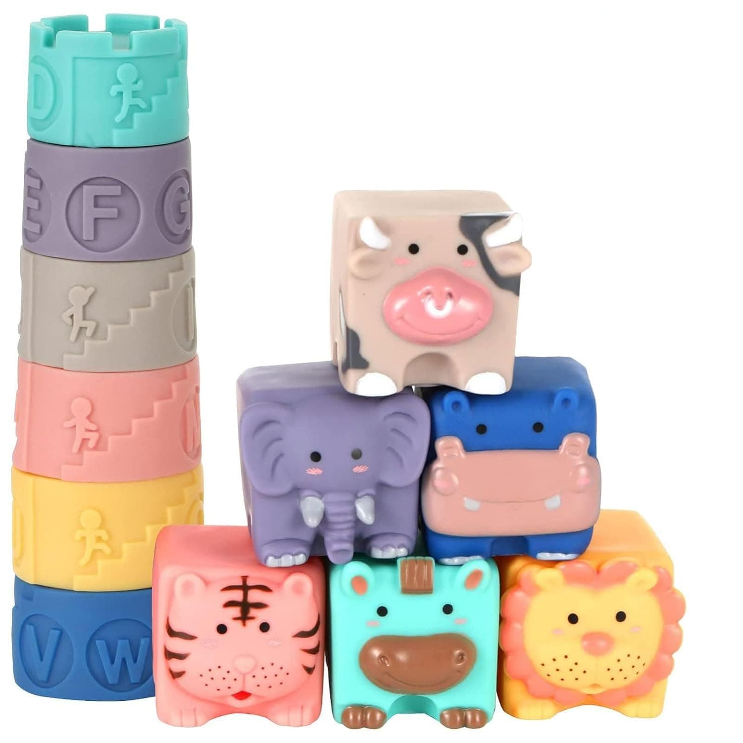Joyzzz Stacking Cups, 12 Piece Soft Silicone Nesting Cups, Montessori Sensory Bath Toy for Babies 6-12 Months, Educational Stacking Sorting Game, Toddler Early Development Set