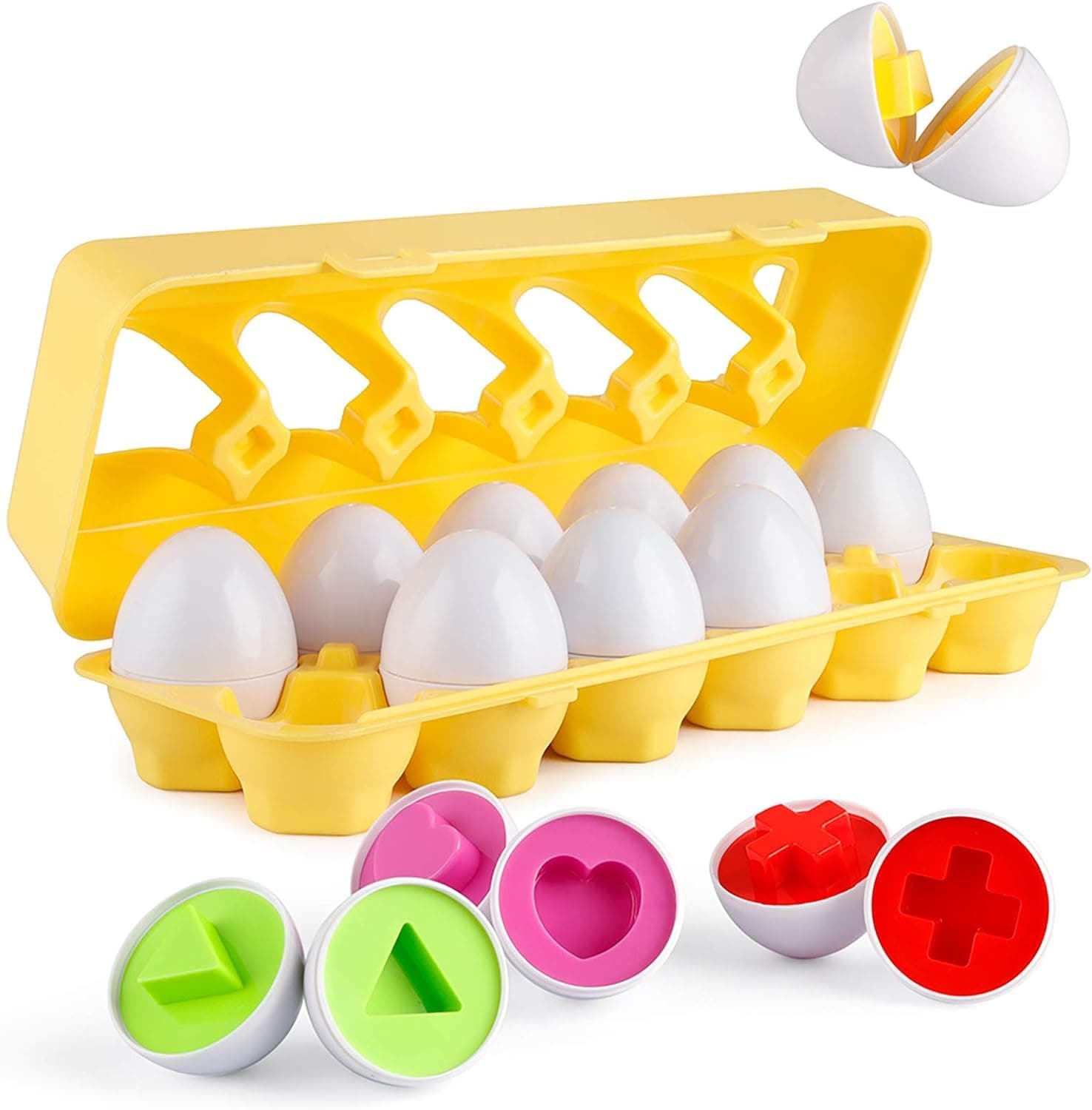 Matching Eggs for Toddlers, XICEN 12PCS Preschool Educational Learning Color Shape Recognition STEM Toy, Montessori Geometric Eggs, Sorting Fine Motor Skills