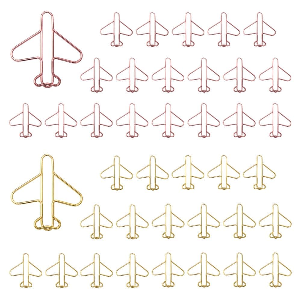 OWLFAVO 40pcs Airplane Shape Paper Clips with Clear Box, Rose Gold and Yellow Gold, Funny Cute Paperclips Bookmarks Planner Clips for Fun Office Supplies School Gifts Wedding Decoration