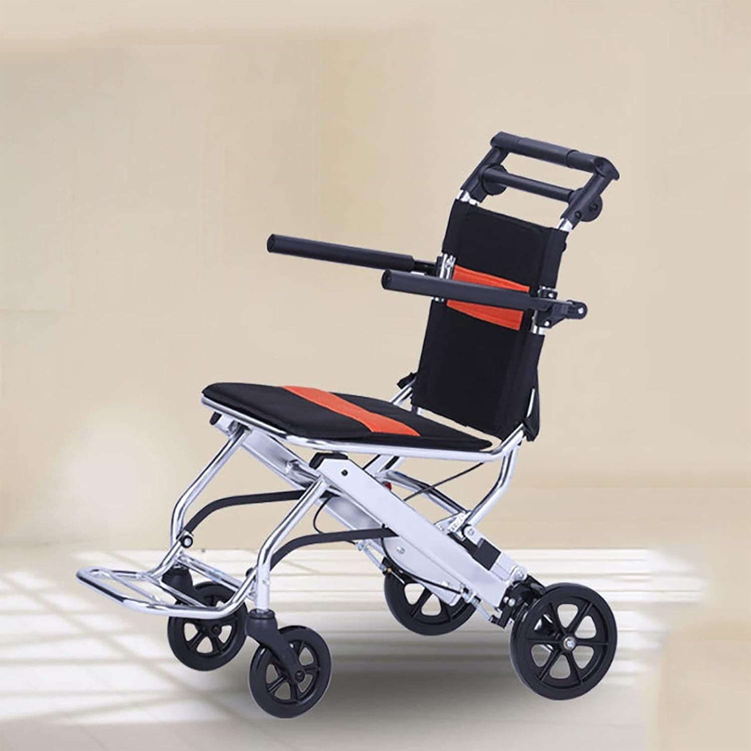 Lightweight Aluminium Wheelchair, Aluminum Transport Chair for Children and Adults Portable Boarding Travel Folding Footrest