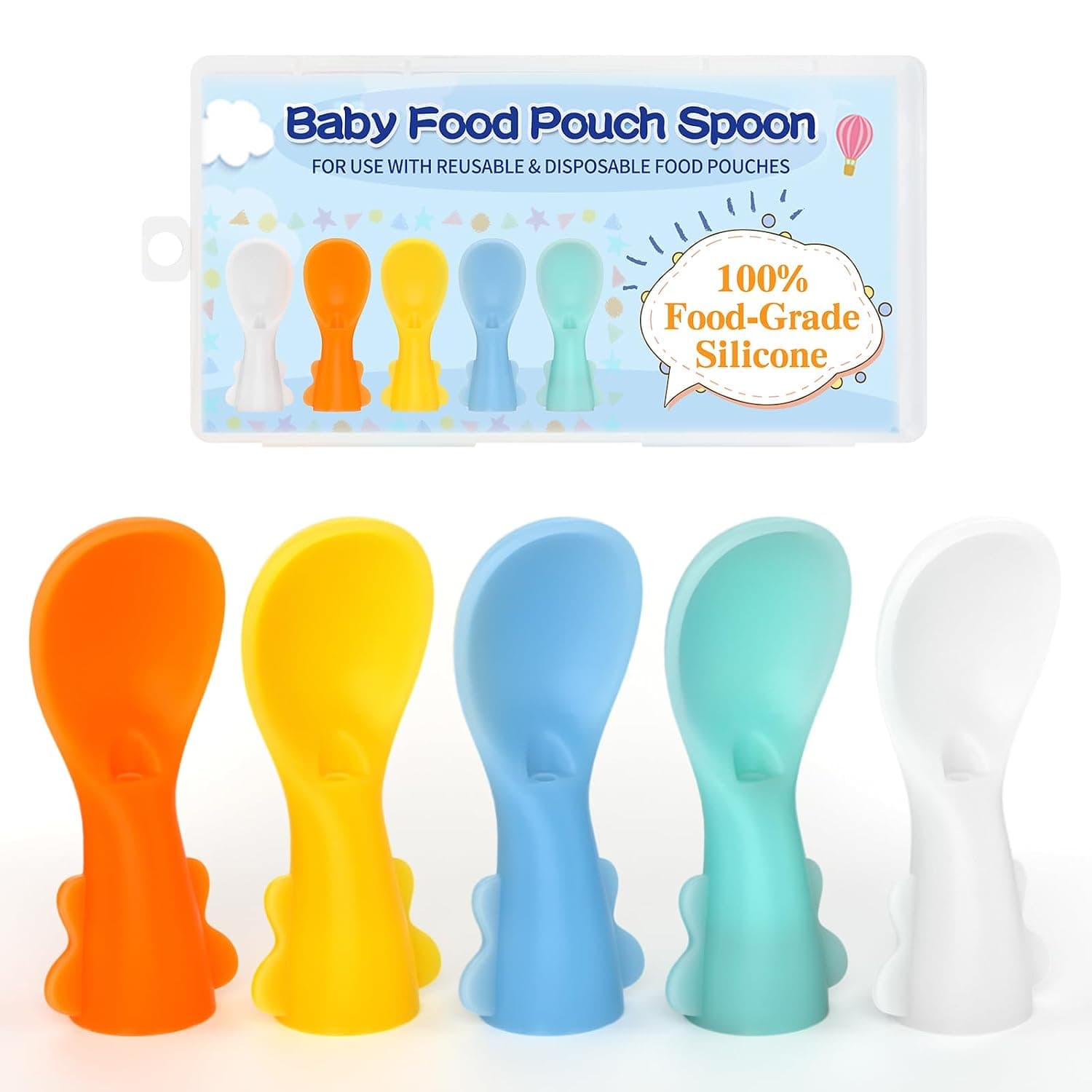 Infant Feeding Essentials & Baby Food Pouches Attachable Toppers: Seamless, Non-Drip Spoons for Baby's Diet, Compatible with Assorted Pouch Forms, Perfect for Infants 3+ Months, Pack of 5