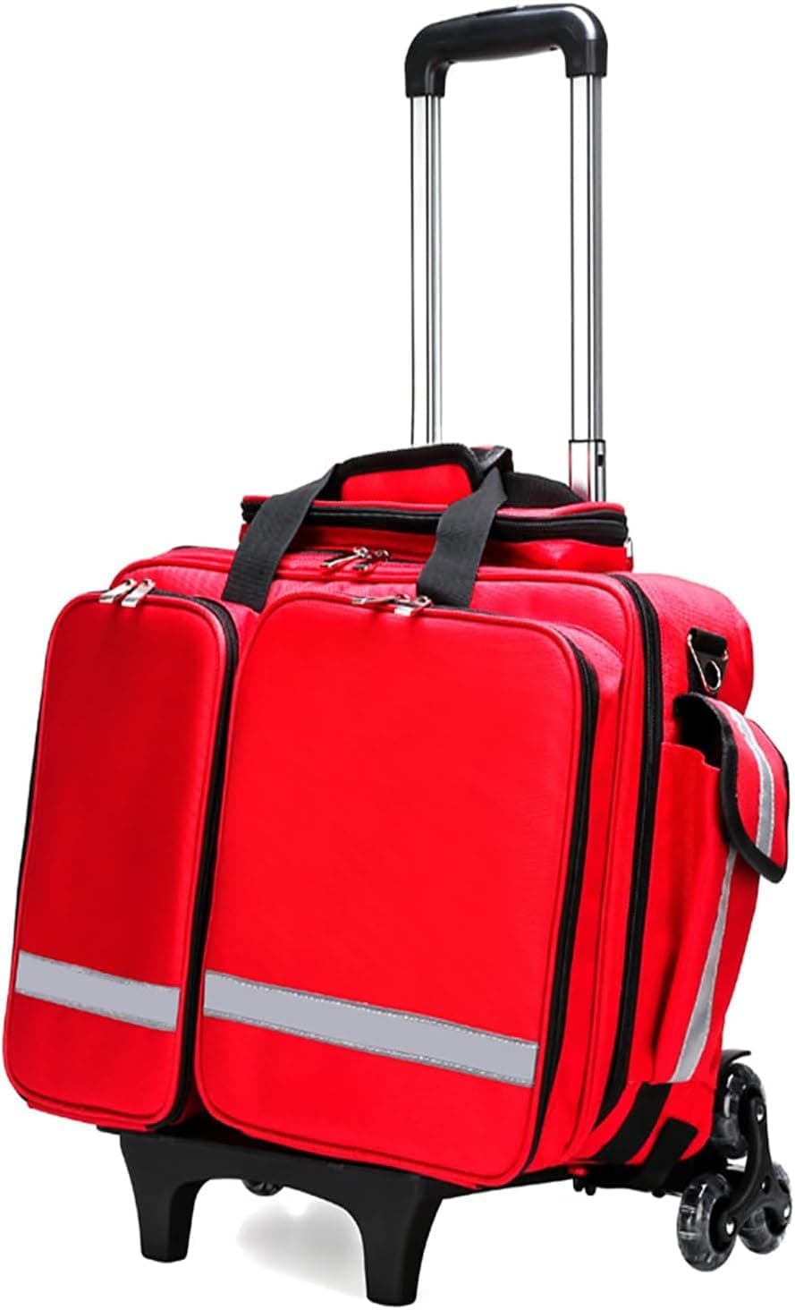 Paramedics Medical Trolley Bag with Wheels - Large Capacity Waterproof First Aid Kit for Emergency Responders and Outdoor Activities(Red)