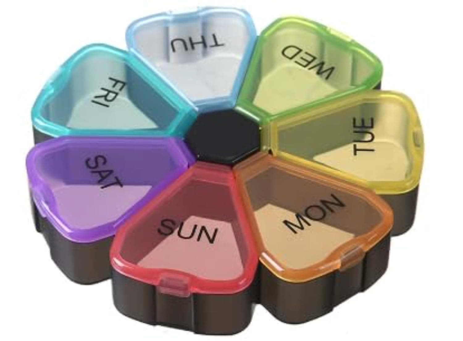 Personal Pill Organizers Large Weekly 7 Day Pill Box 1 Time Daily Floral Case Pretty Dispenser for Vitamin Fish Oil Medication Supplements (Black)