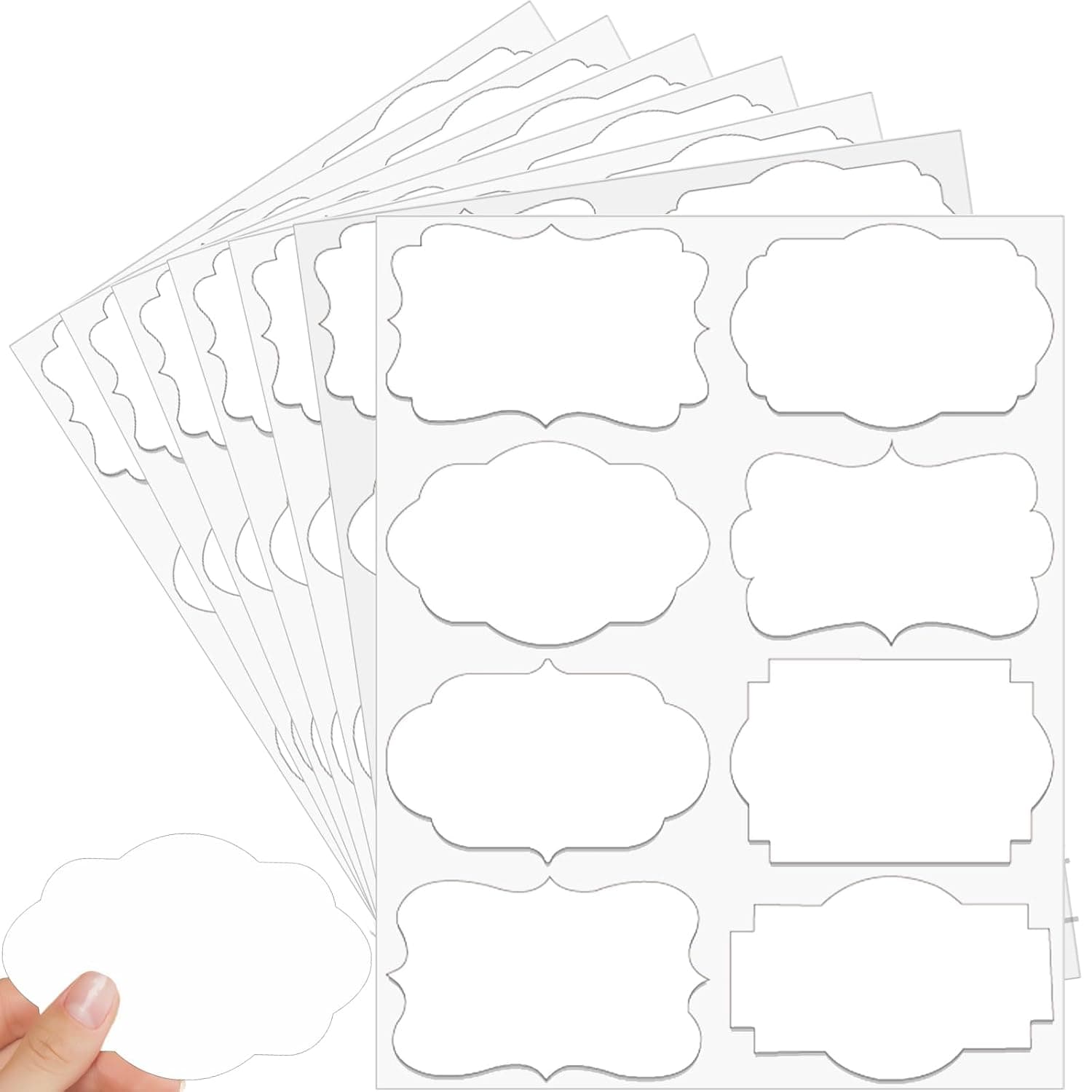 8 Shaped Adhesive Labels, 160 Blank White Labels, Self-Adhesive Jam, Labels Removable, Suitable for Jam Jars, Gift Wrapping, Craft Projects, Bottles, Boxes (76 x 51 mm)