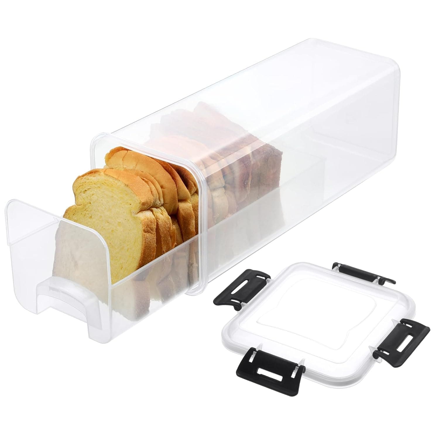 Goodern Bread Storage Container with Drawer Tray,Plastic Fresh Bread Box with Airtight Lid,Loaf Bread Keeper for Kitchen Airtight,Bread Holder for Homemade Bread,Bagels,Donuts,Cookies,BPA Free-Black