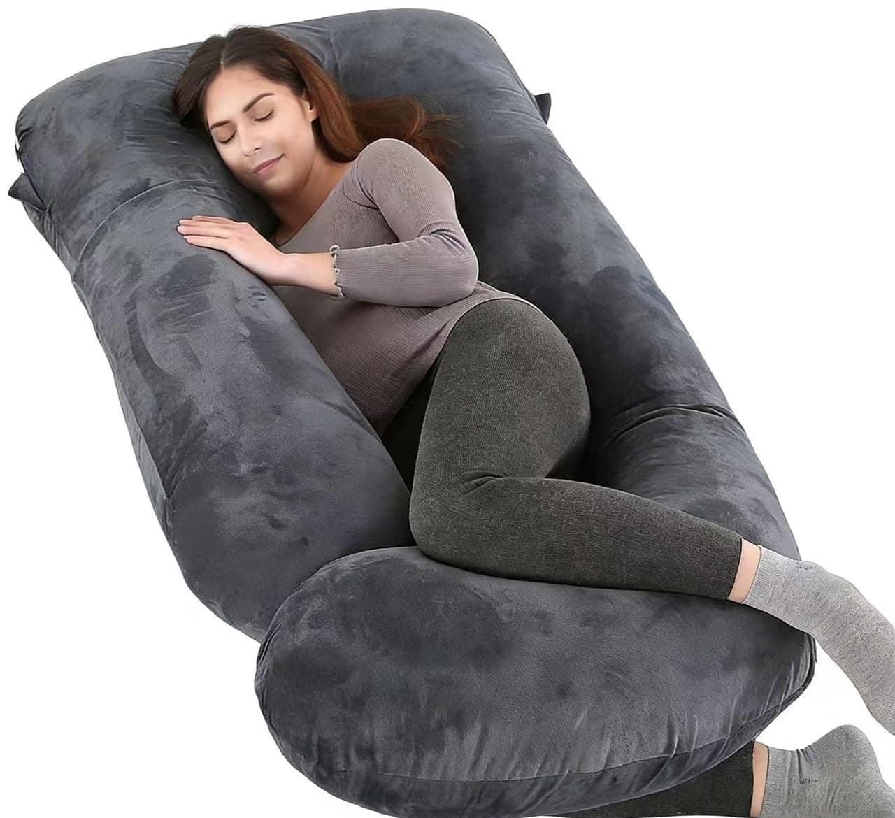 U-Shape Full Body Pregnancy Pillows, Maternity Pillow for Sleeping Support for Legs, Back, Neck, Shoulder, HIPS, Belly for Pregnant Woman, 57 inch - 62 inch Prenancy Pillow (Black)