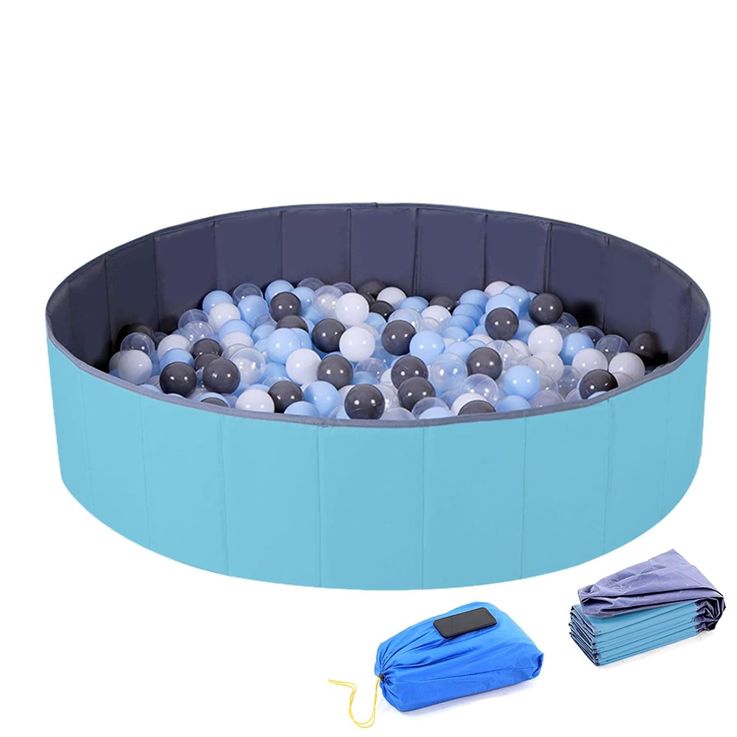WWS 4 feet Ball Pit for Kids/Baby Play Yard/Baby Playpen/Fence for Baby, Holds Over 600 Balls, Folding Portable, No Need Inflate, More Than 12 Sq.ft Play Space, Light Blue