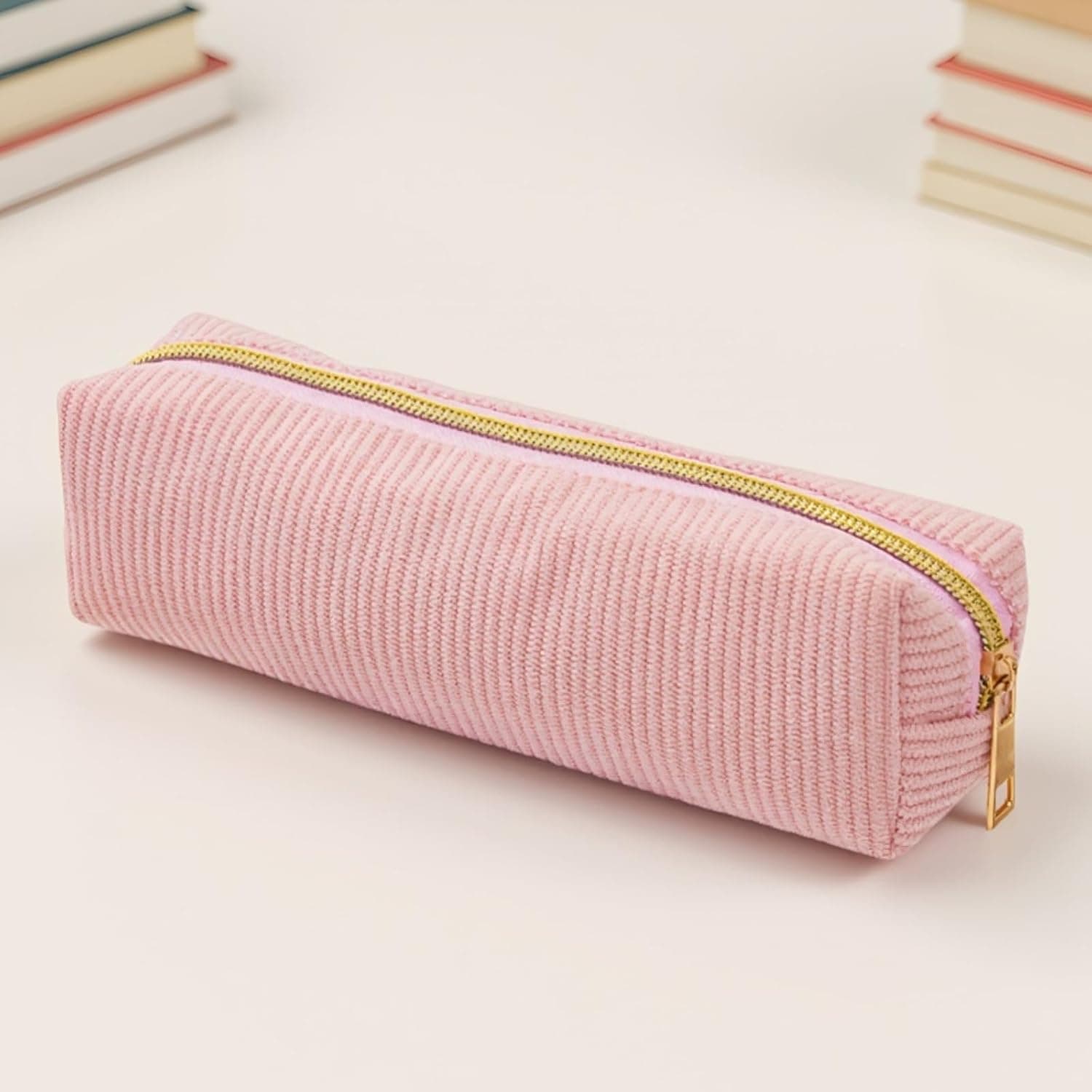 Portable Zipper Pencil Case, Thick Corduroy Pen Bag 20×5×5 cm for Office, Home and Travel Supplies (pink)