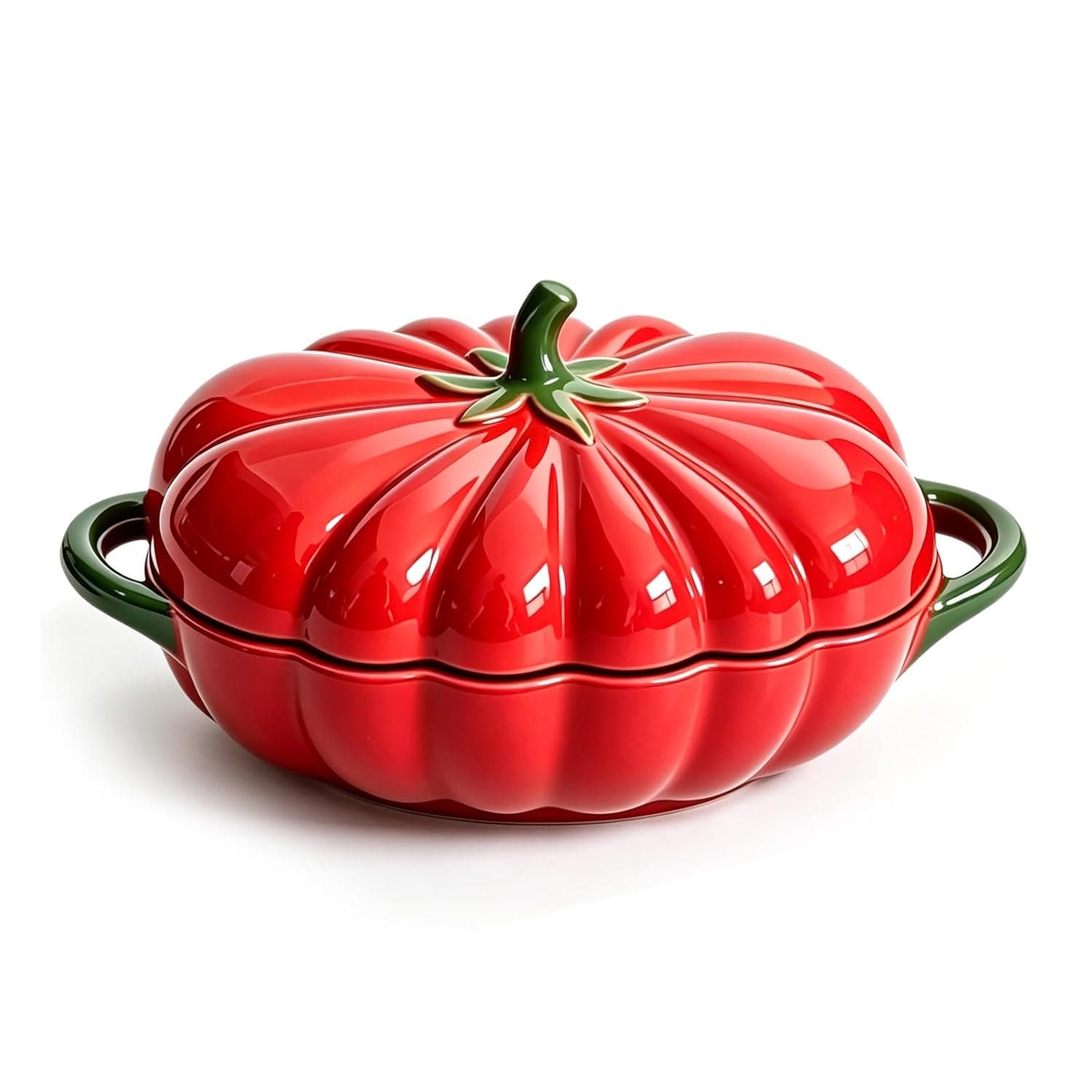 Ceramic Casserole Dish with Lid, 1.7 QT Tomato Shaped Ceramic Baking Dish with Double Handles, Oven & Microwave Safe Mini Baking Bowl, Not Stovetop Safe, Cute Farmhouse Kitchen Decor for