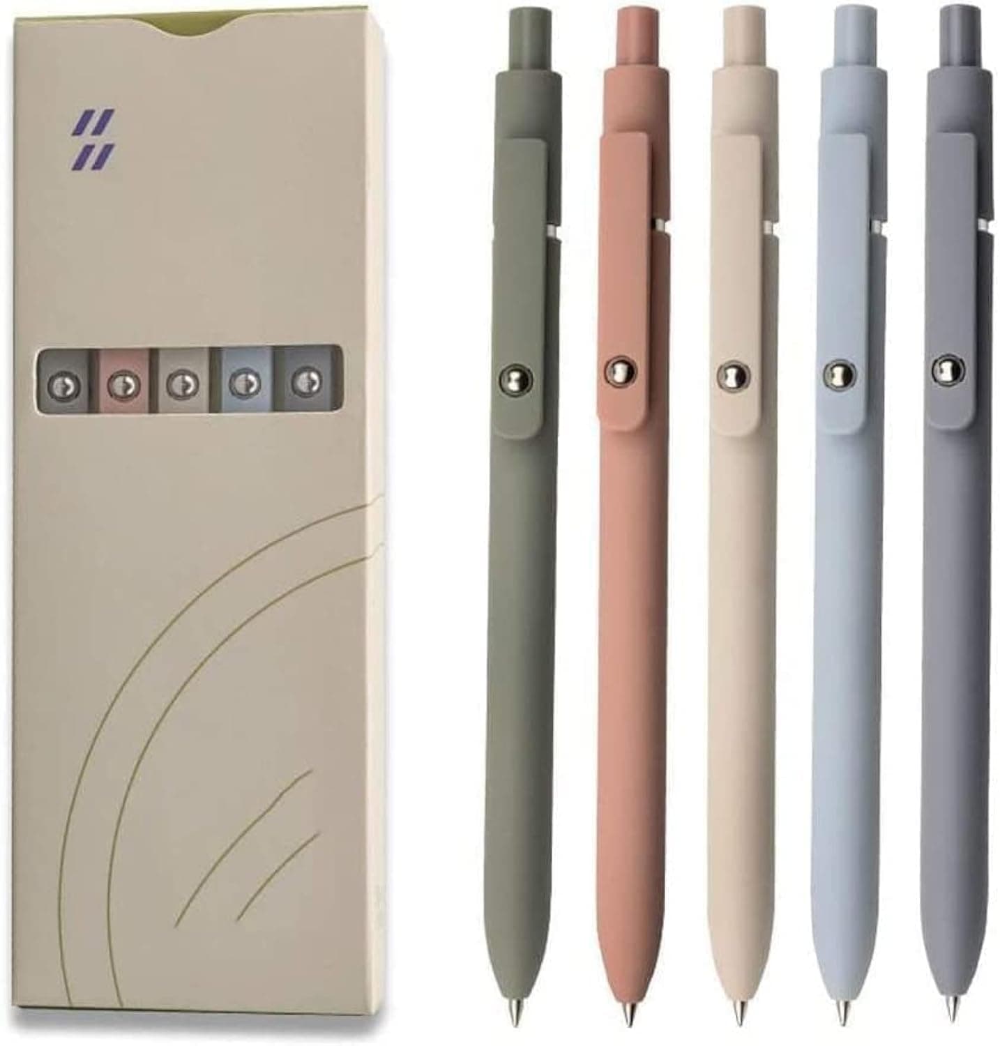 5 Pieces 0.5 Gel Pen, Cute Boxed Office Fine Point Signing Retractable Rolling Ball Quick-Dry Ink Pens, Black Ink Smooth Writing for School Home (5 Colors)