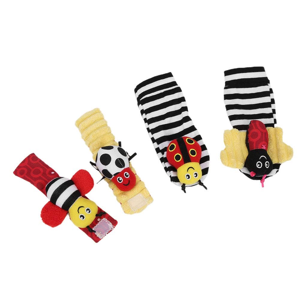 Colorful Easily Cute Sock Hanging Toy, Infant Soft Sock, Wrist Rattles Toy, for Children Baby(A Set of Butterfly Ladybug Socks Wrist 02)