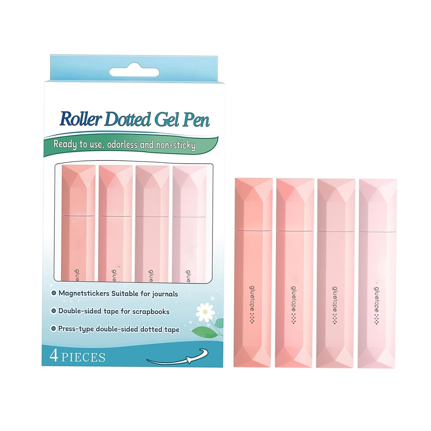 Tnfeeon Double Sided Glue Pen Set, Adhesive Glue Tape Pens Runner School Office Supplies for Scrapbooking Junk Journal Gift Wrapping (4PCS)