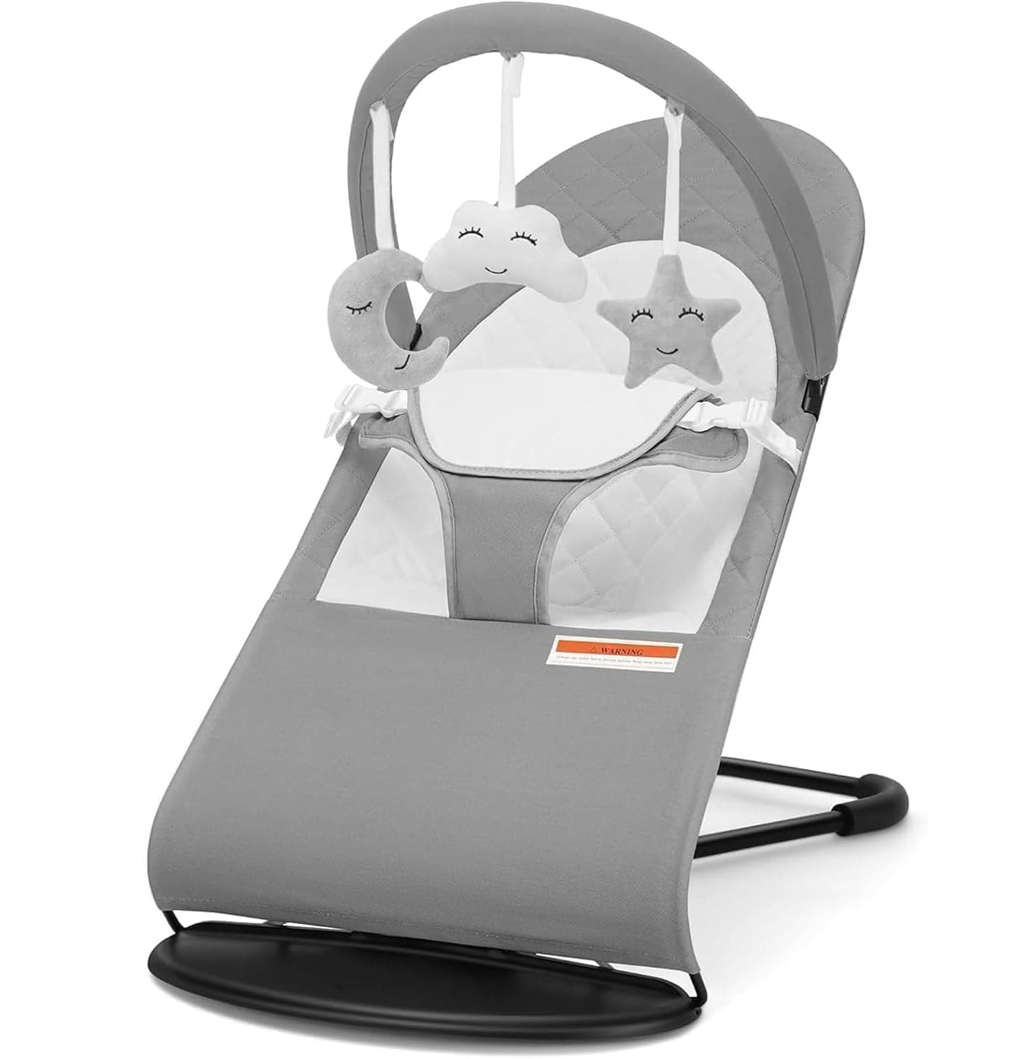 Baby Rocker Bouncer with Removable -Toy Bar,3-Stage Baby Rocking Chair Swing Chair Recliner Seat, Max Weight 9kg, Ultra Light Weight, 3-point safety belt, One Fold Button, Anti Skid (Light Grey)