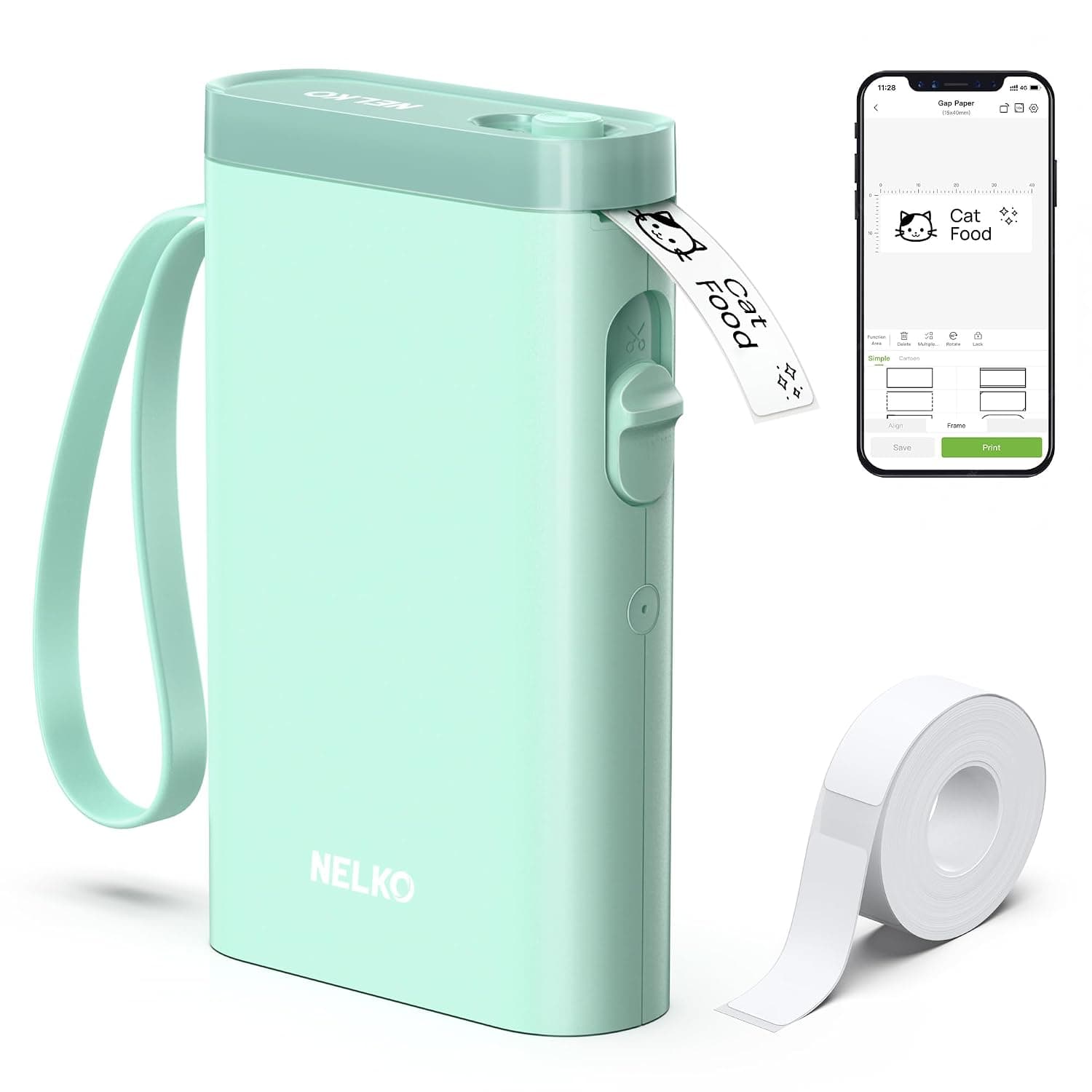 Nelko P21 Label Maker Machine with Tape, Bluetooth Label Printer, Green