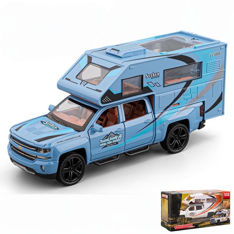 1:32 Chevrolets Blazer Chalet Off Road Camping RV Alloy Diecast Model Car Collection Hobbies Birthday Present For Childrens Boys (Blue Box)
