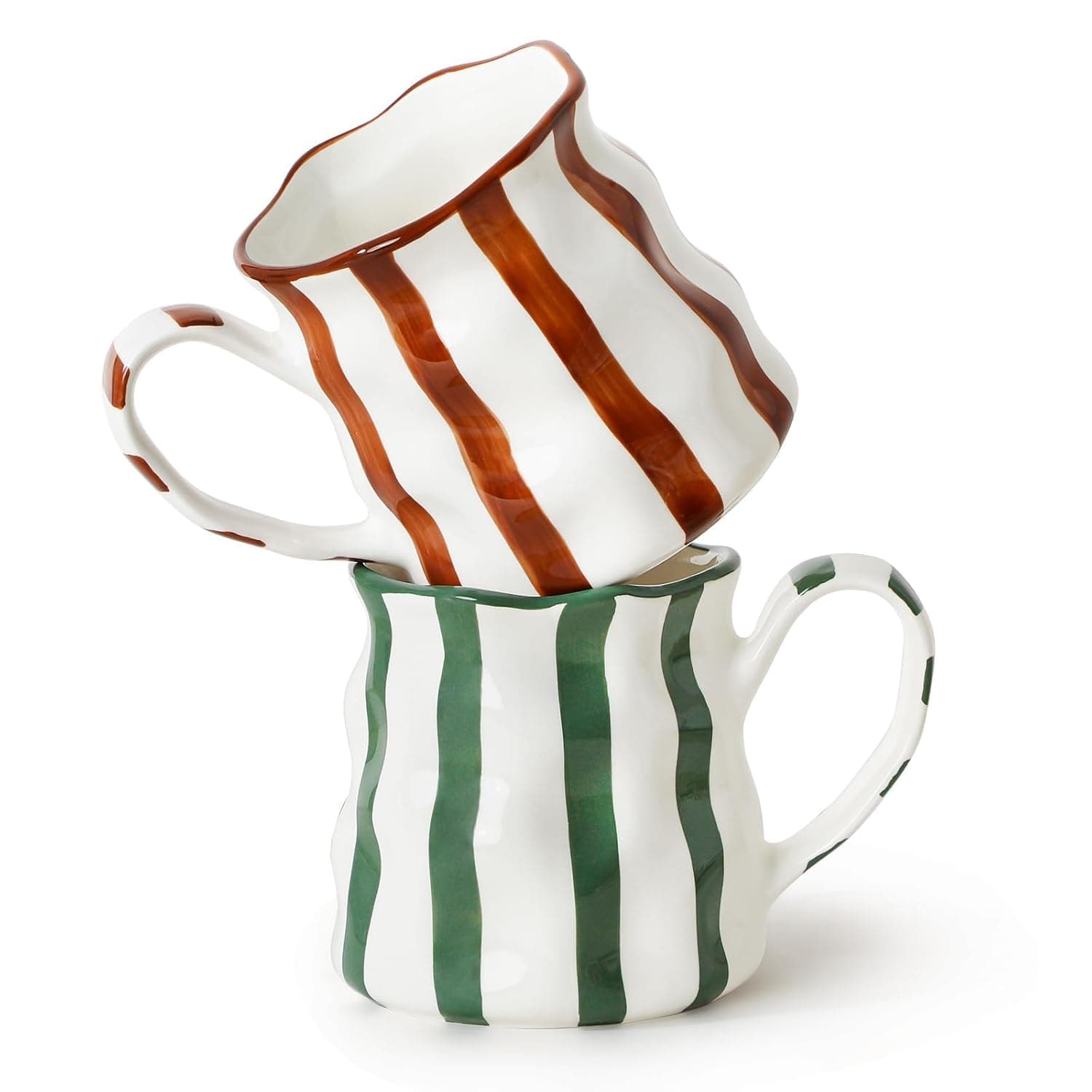 Ceramic Coffee Mugs, Large Capacity Striped Design Drinkware, Dishwasher & Microwave Safe Cups, Elegant Mugs for Hot Beverages & Gifting(Set of 2, 400ml)