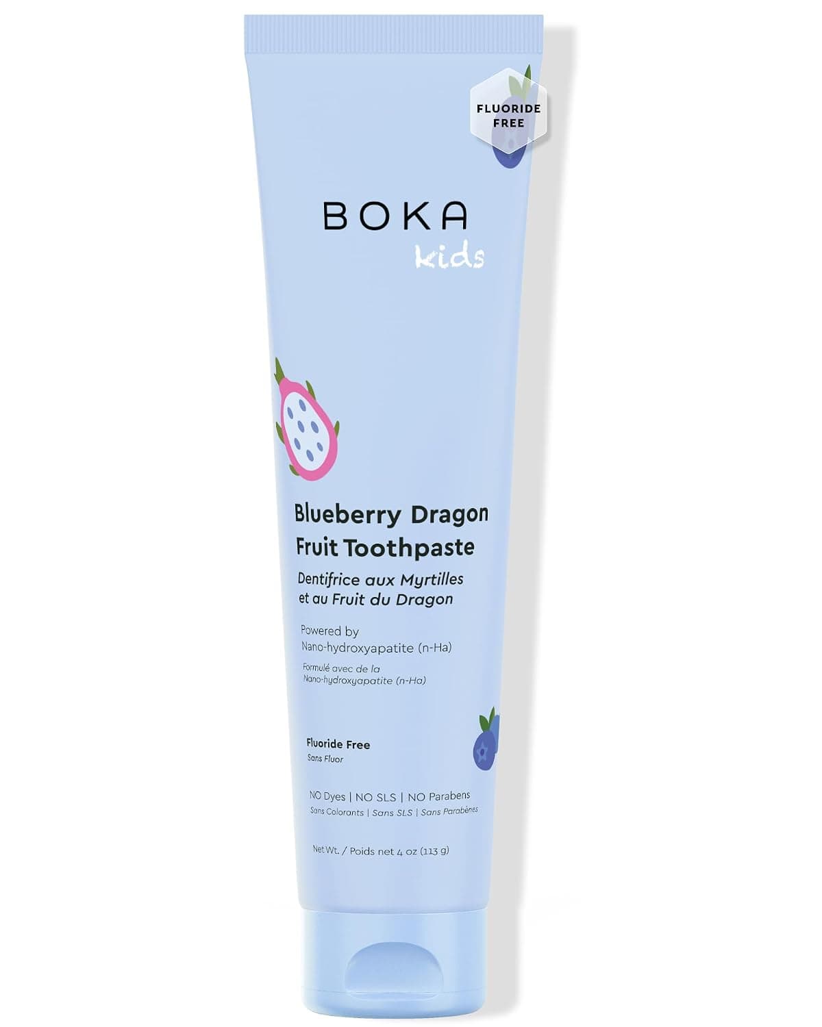 Boka Kids Toothpaste - Fluoride Free Nano Hydroxyapatite Toothpaste | Kids Oral Care - Blueberry Dragonfruit - 4 Oz, 1PK