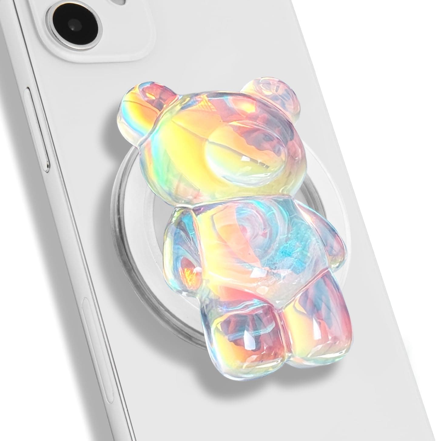 مقبض موبايل مغناطيسي ثلاثي الابعاد بتصميم دب جامي بير، حامل قابل للتوسيع والطي للهواتف الذكية والتابلت، ملحق حامل الهاتف مع لاصق قوي، عرض متعدد الزوايا للاستخدام بدون استخدام اليدين (هولوغرافي)