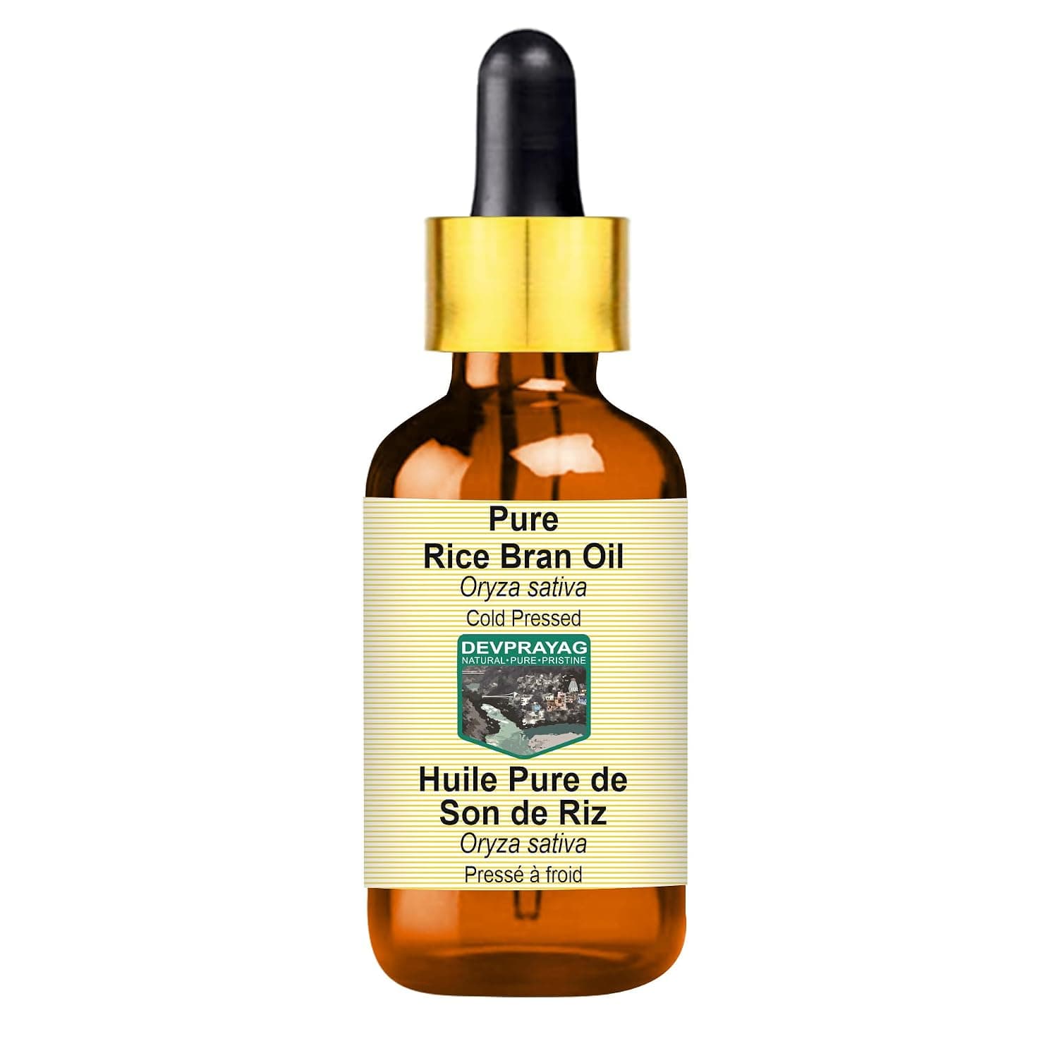 Pure Rice Bran Oil (Oryza sativa) with Glass Dropper Natural Therapeutic Grade Cold Pressed 30ml (1 oz)