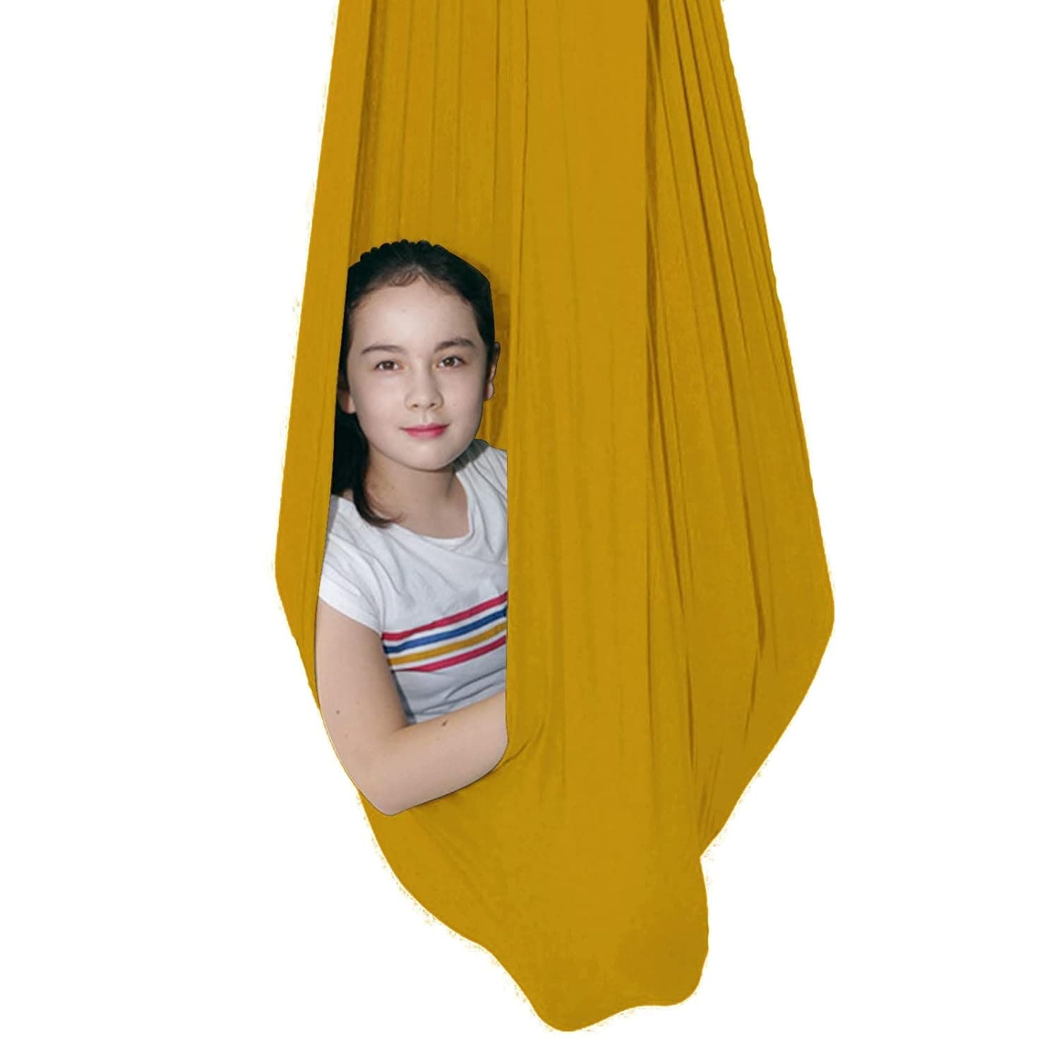 Sensory Swing for adults Indoor kids Therapy Swing Calming Snuggle Hammock durable soft strong fabric swing Best suited for children with SPD Autism and Asperger (Color : Gold, Size : 1.5M x 2.8M)