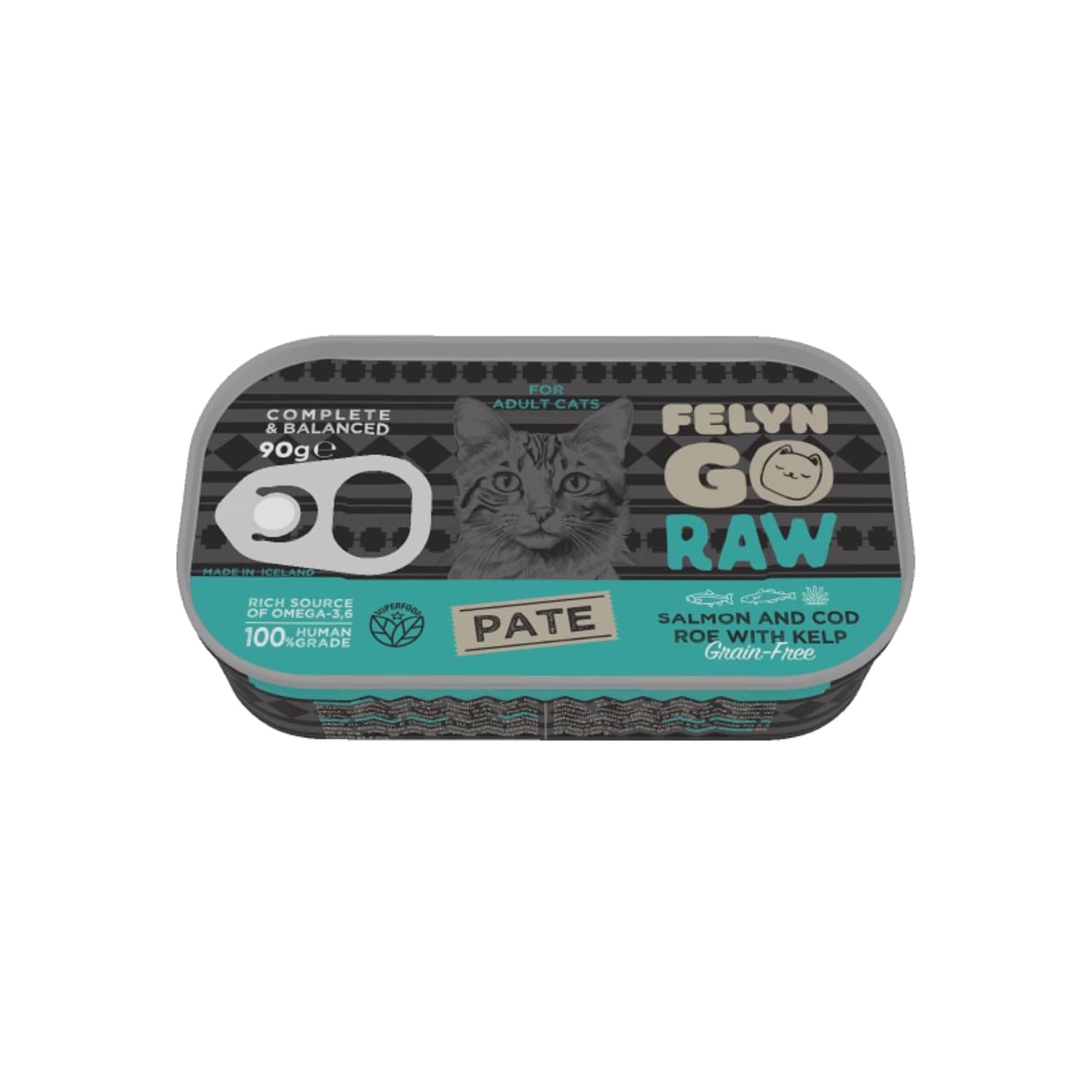 Felyn Go Raw Cat Wet Food Salmon & Cod Roe with Kelp Pate Adult 90g