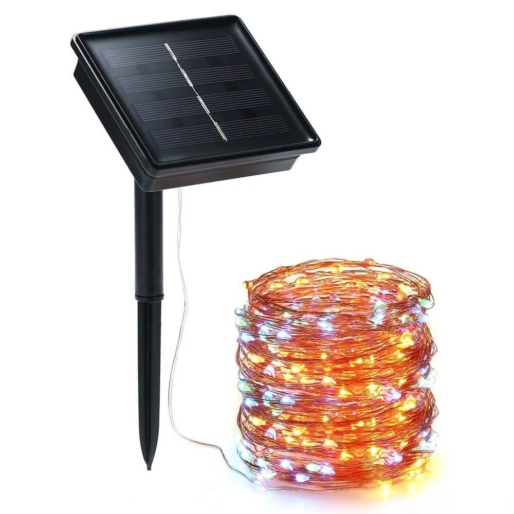 Fawoonu Solar String Lights 72ft 100 LED Rope Light 8 Modes Warm White Lights for Party Garden Home Festival Decoratio