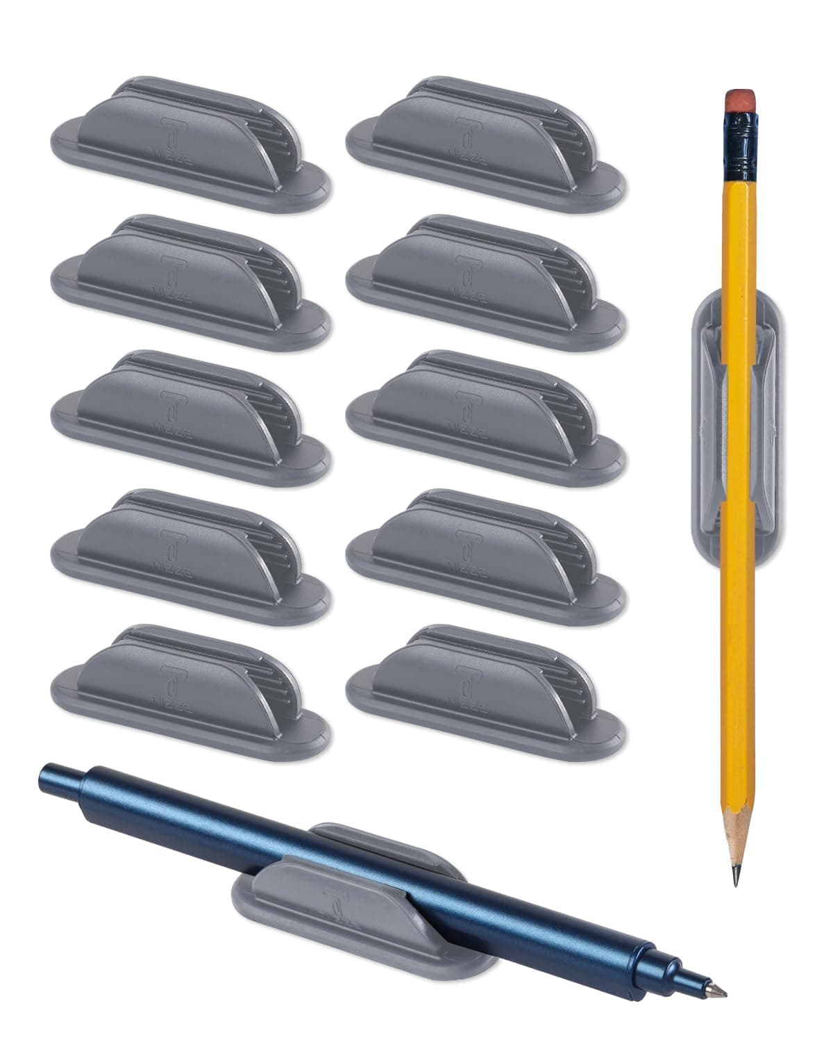 10 Pack Adhesive Pencil Holders for Desk, Flexible Silicone Pen Holder with 15 Adhesive Pads, Organizer for Office Supplies, Teacher Accessories, and Desk Essentials, Grey